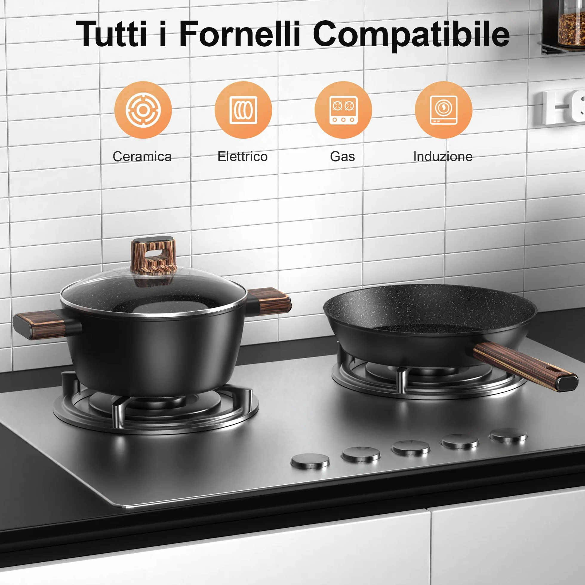 Topbooc Set Pentole Induzione 11 Pezzi Antiaderenti 20/28cm 24cm 16/20/24cm Senza PFOA PFOS
