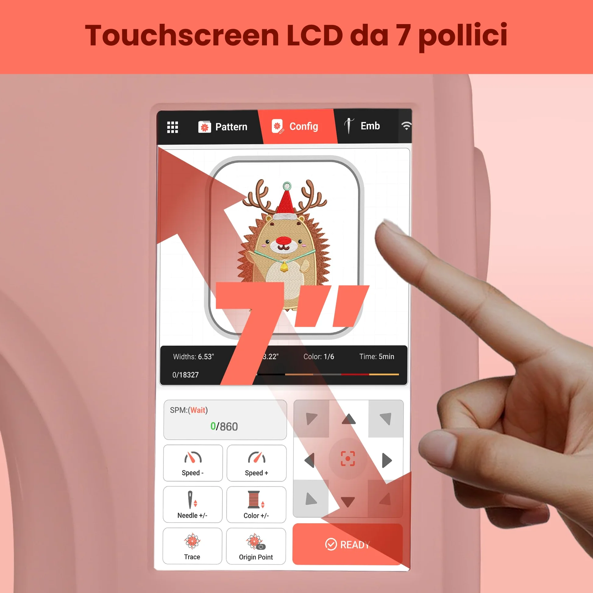 PooLin EOC06 - Macchina da ricamo, touch screen, ricamatrice digitale, lettere e motivi - Embroidery Machine - Personalizza magliette, polo, giacche, camicie, borse, asciugamani e altro ancora