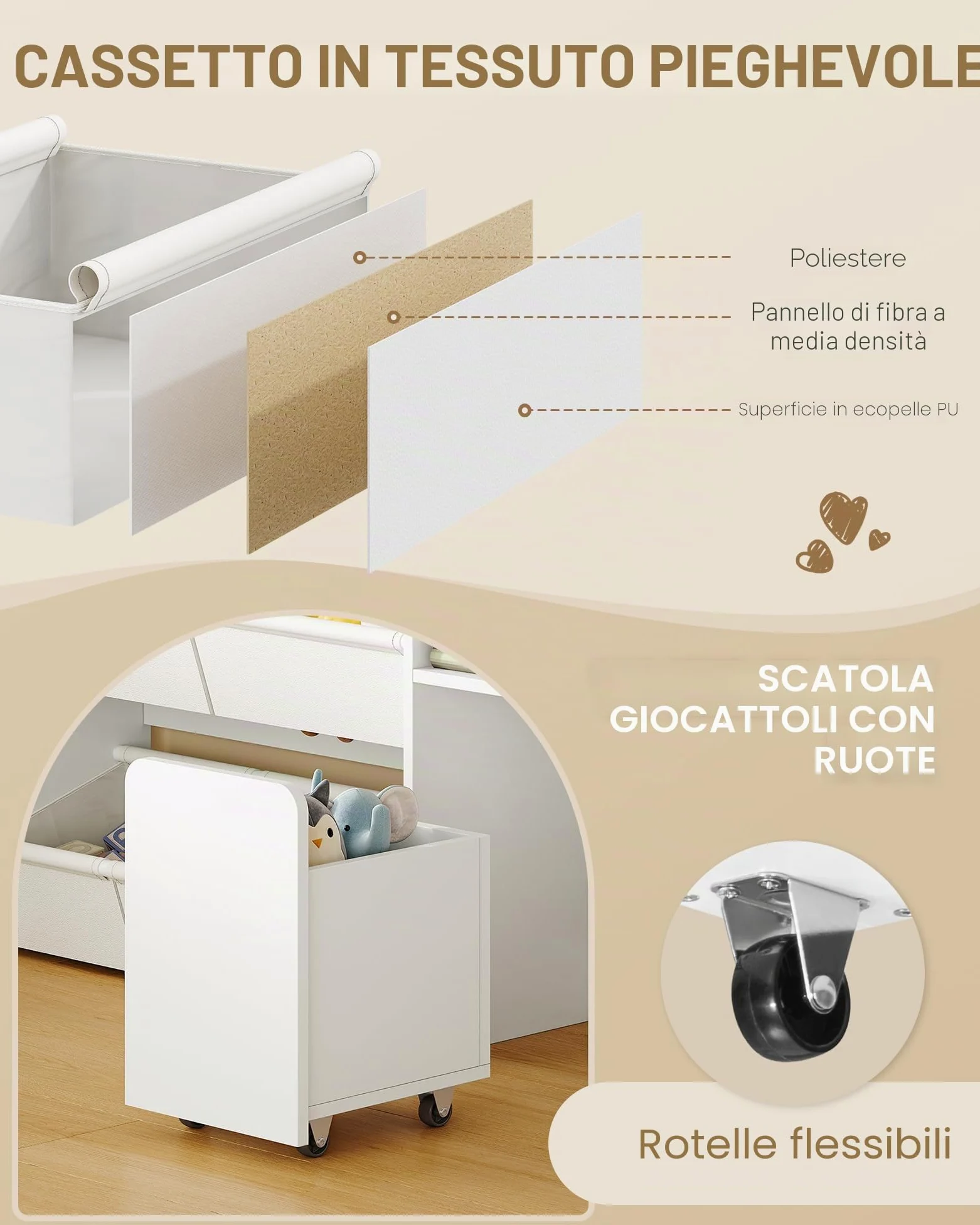 Hzuaneri Libreria per bambini con 2 cassetti contenitori su ruote, scaffale a 4 ripiani, ripiano per giocattoli, armadietto, adatto per cameretta, soggiorno, studio, 30 x 140 x 120 cm, bianco KB75203W