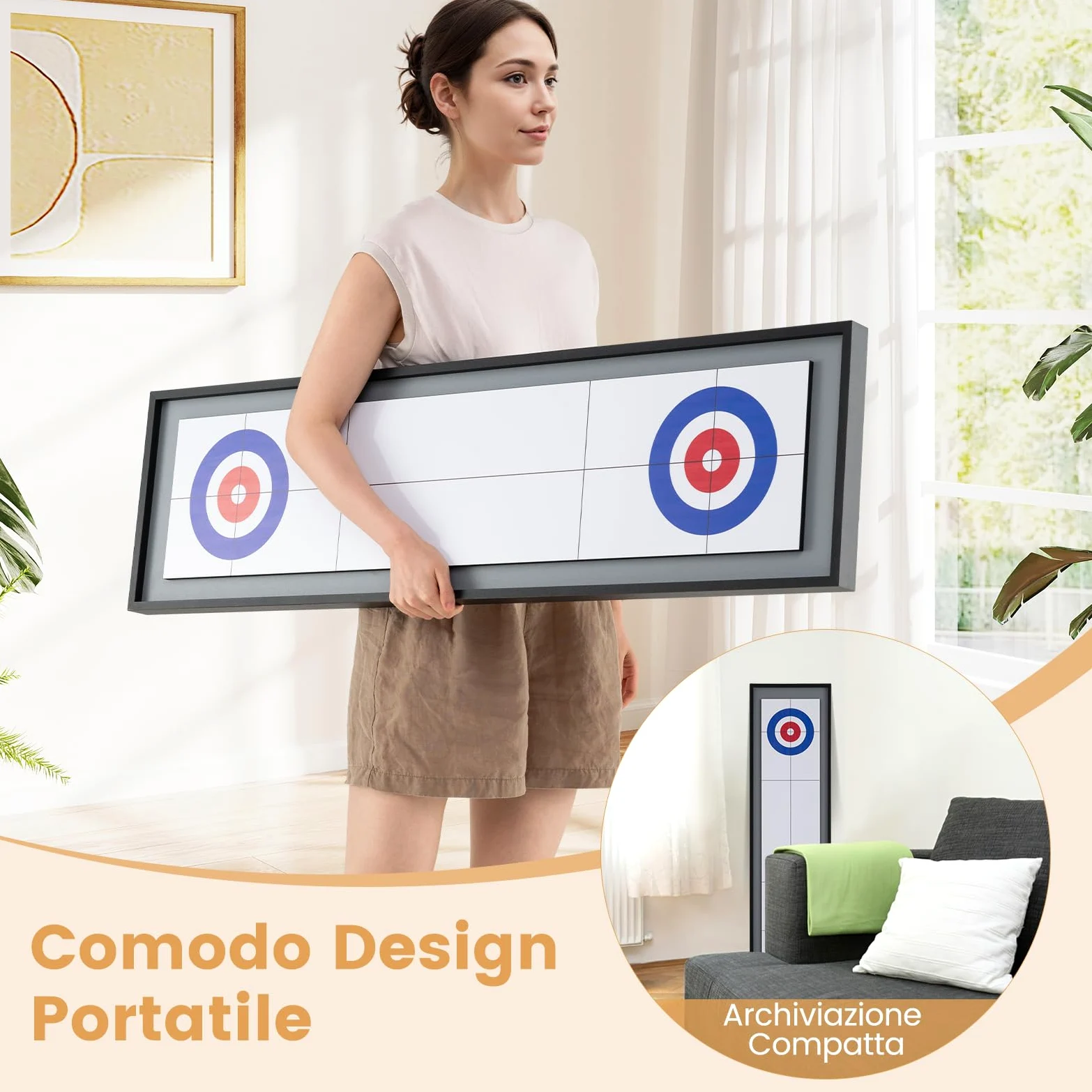 RELAX4LIFE Tavolo Multigioco 2 in 1, Numeri e Graduazioni Chiari, Bifacciale Shuffleboard e Curling con 4 Dischi Rossi e 4 Blu per Riunioni Festive in Famiglia