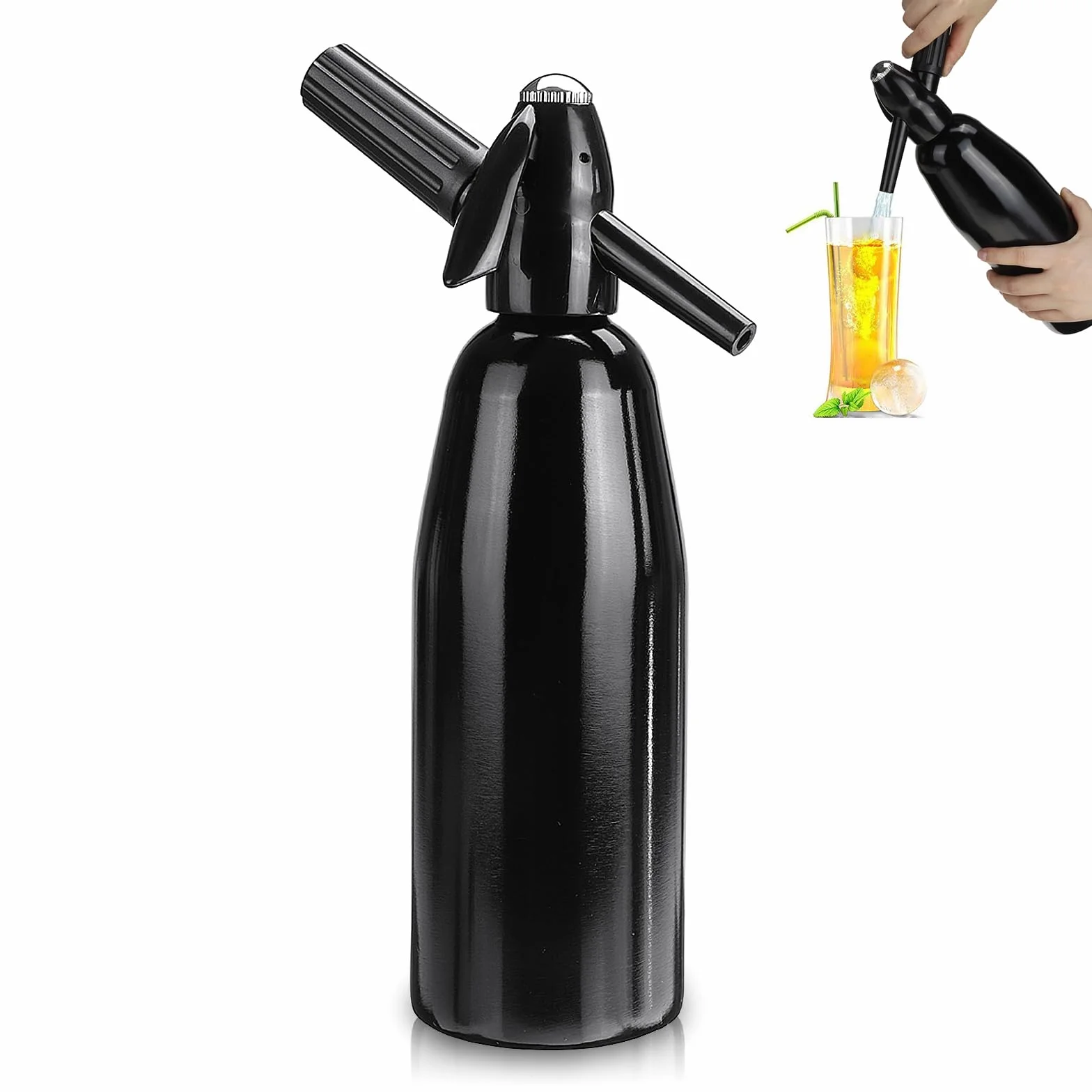 Soda Maker,Sifone per Soda Alluminio 1L,Soda Siphon Bottle con Regolatore di Pressione, Aluminium Sparkling Water Maker per Succhi di Frutta Fatti in Casa,Mojito,Cocktail,Bevande