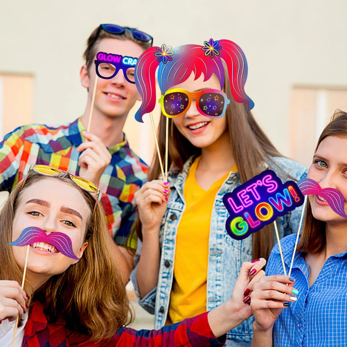 Oggetti Di Scena per Cabine Fotografiche 25 Pezzi, Palloncini Con Cornice per Foto 1pc, Motivi Al Neon, Divertenti Oggetti Di Scena per Selfie, Decorazioni per Feste, Accessori per Feste
