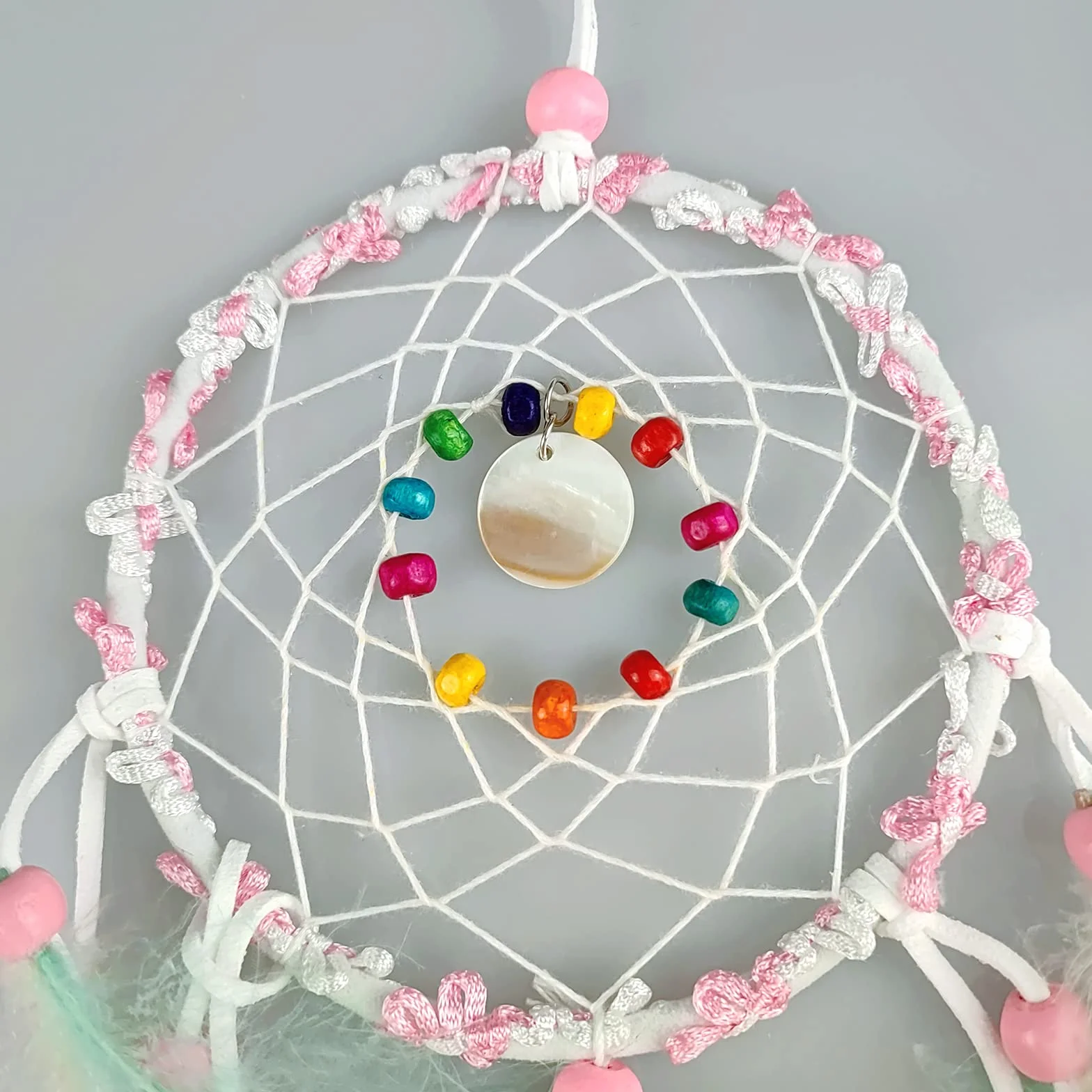 FuninCrea Acchiappasogni Fatti a Mano in Macramè, Kit Dream Catcher 3D con Pizzo Intrecciato, Decorazione Parete Sospesa Rosa