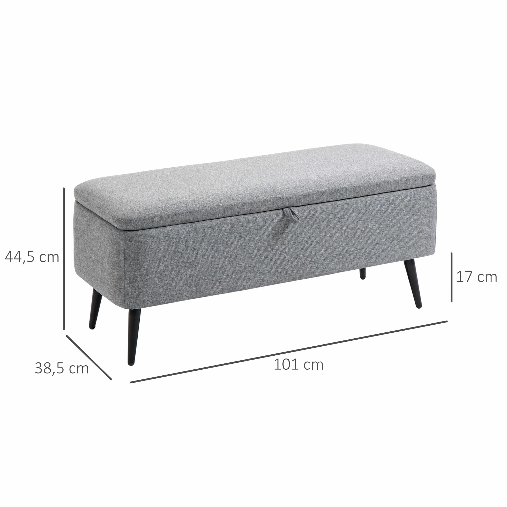 HOMCOM Panca Contenitore Rivestita in Tessuto, Effetto Velluto, Cassapanca con Contenitore Imbottita, per Camera da Letto, Soggiorno e Ingresso, 101x38.5x44.5 cm, Grigio