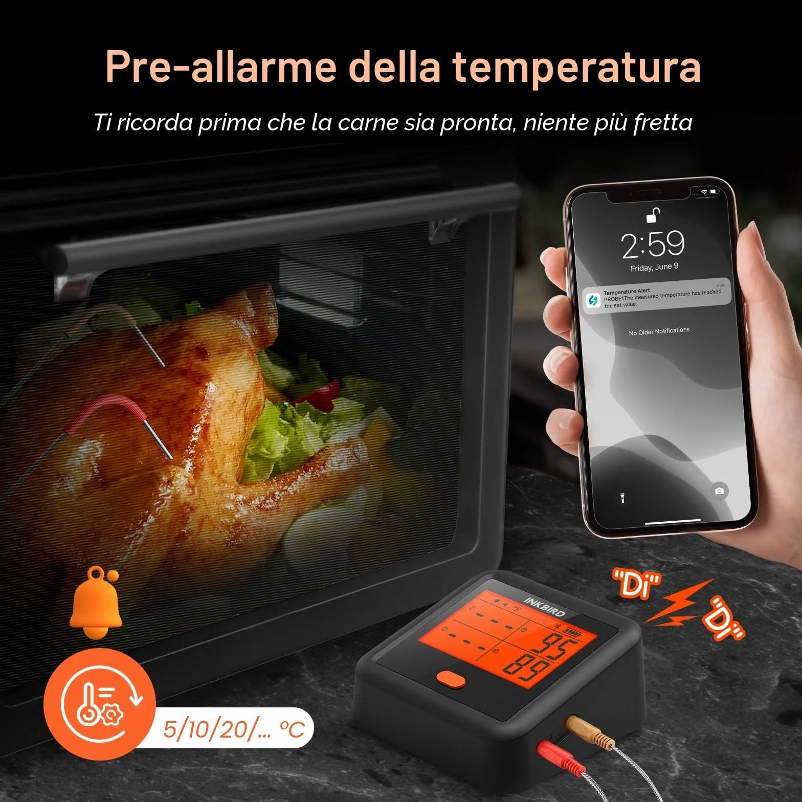 INKBIRD IDT-34C-B Termometro Barbecue Bluetooth 4 sonde