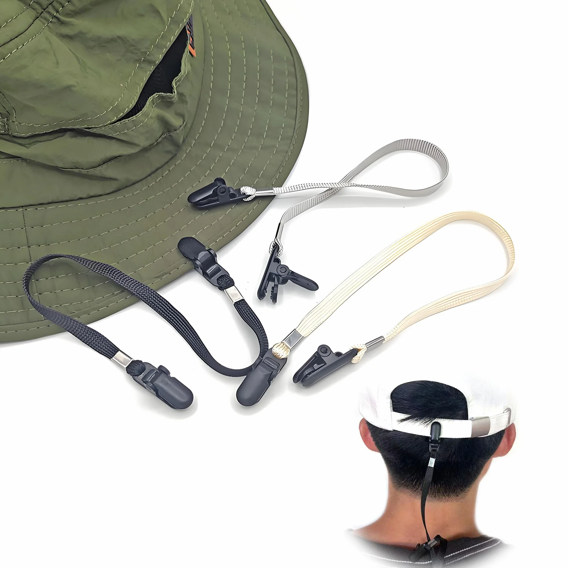 CHENNAN 3 pezzi Fermi per Cappelli con Cordino, Clip per Cappello Corda per Occhiali, Clip Antivento per Cappello, Clip per Cappello Anti-Smarrimento per Pesca,Escursionismo,Campeggio,Viaggi (B)