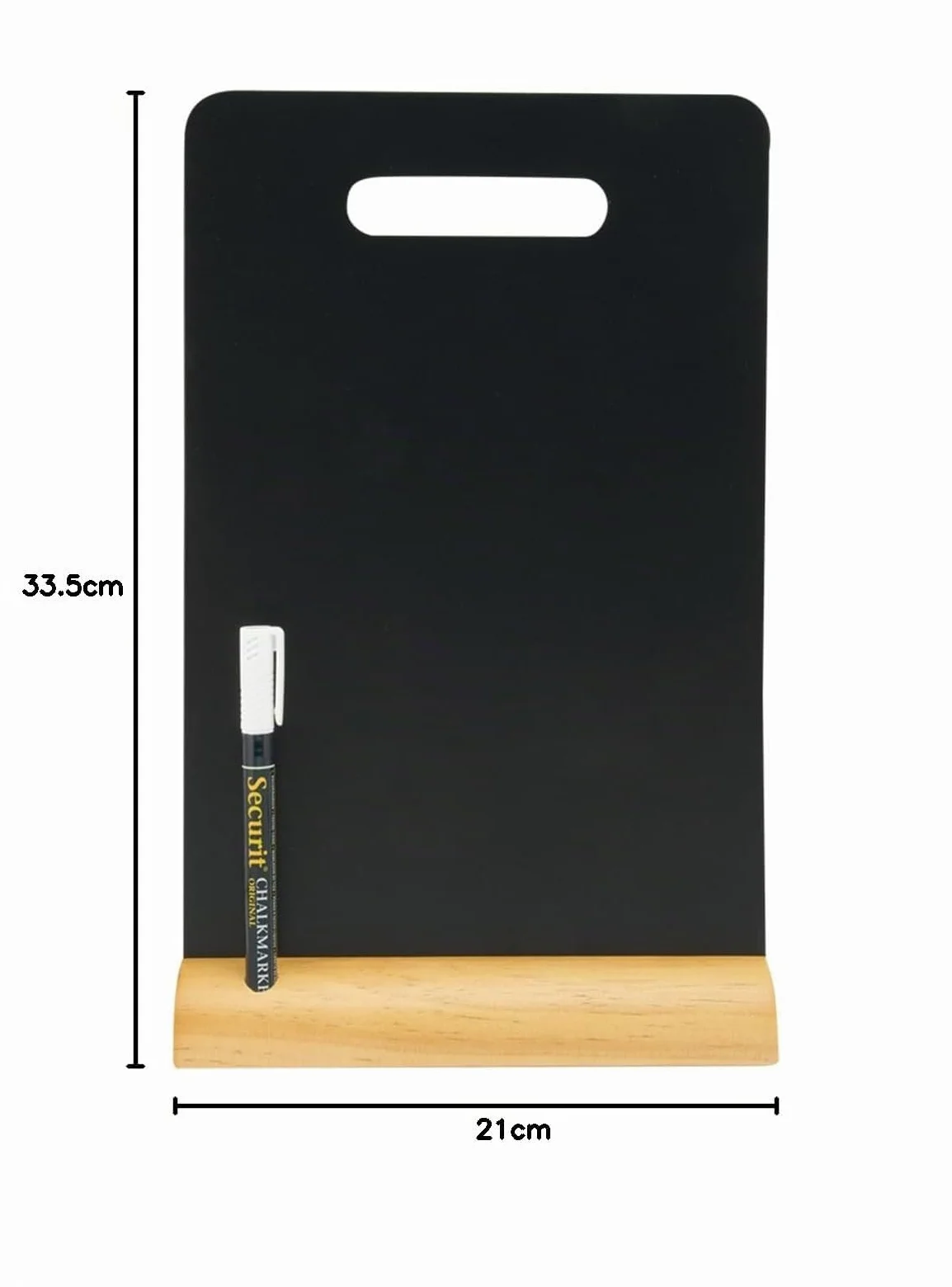 SECURIT - Lavagna da Tavolo con Manico - Per Pennarelli a Gesso Liquido - Per Caffè, Ristoranti, Bar, Negozi - Inserto Rimovibile - Base in Legno Laccato - 33,5x21x6cm - 1 Pennarello Bianco Incluso