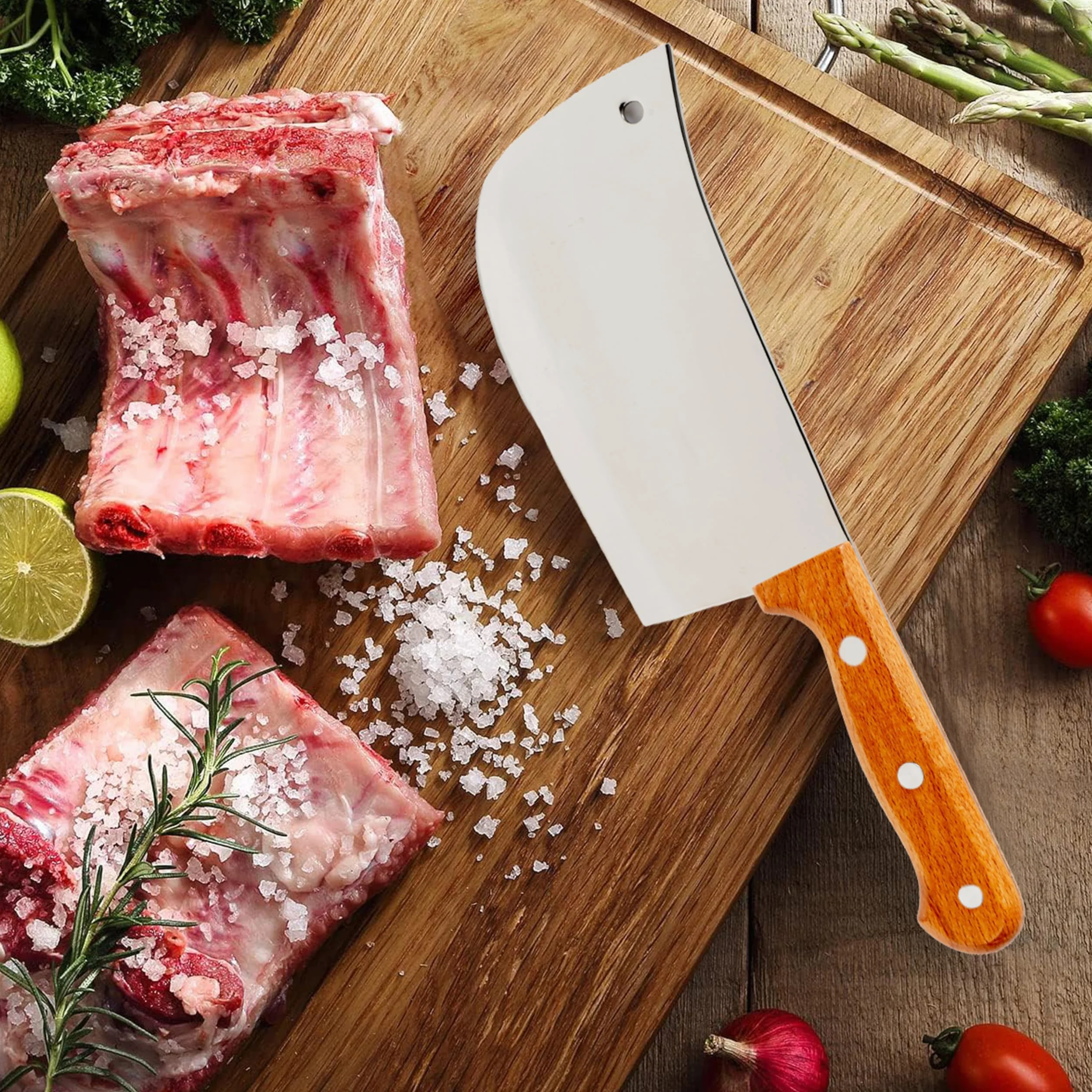 IPEA Mannaia da Cucina 29 cm - Coltello da Chef Professionale con Lama Affilata in Acciaio Inox per Tagliare Carne ed Alimenti - Impugnatura Ergonomica in Legno per Cuoco o Macellaio