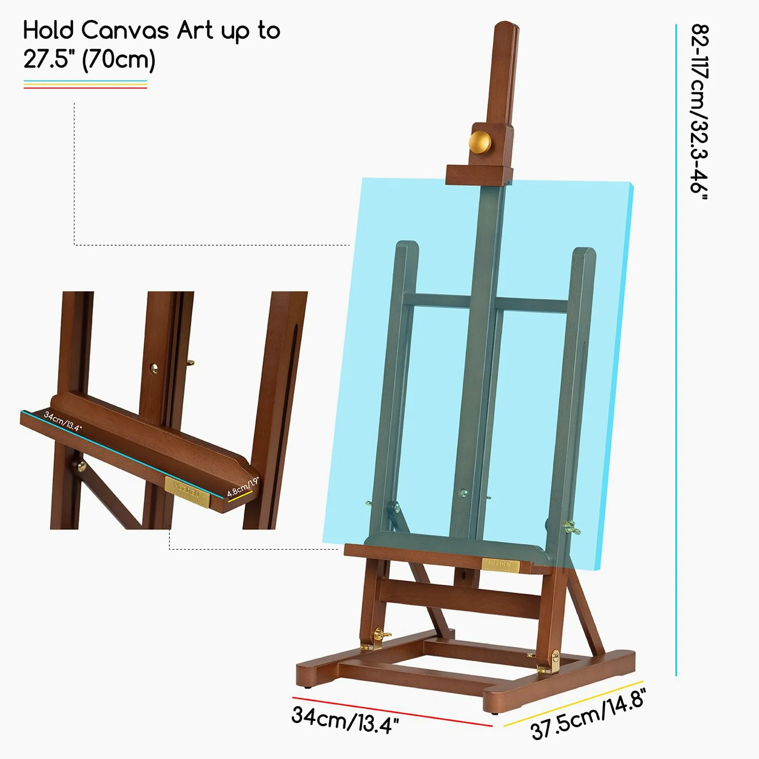 MEEDEN PRO Cavalletto da tavolo grande per pittura - Cavalletto da scrivania senza montaggio per tele fino a 70 cm - Cavalletto regolabile con struttura a H in legno di faggio