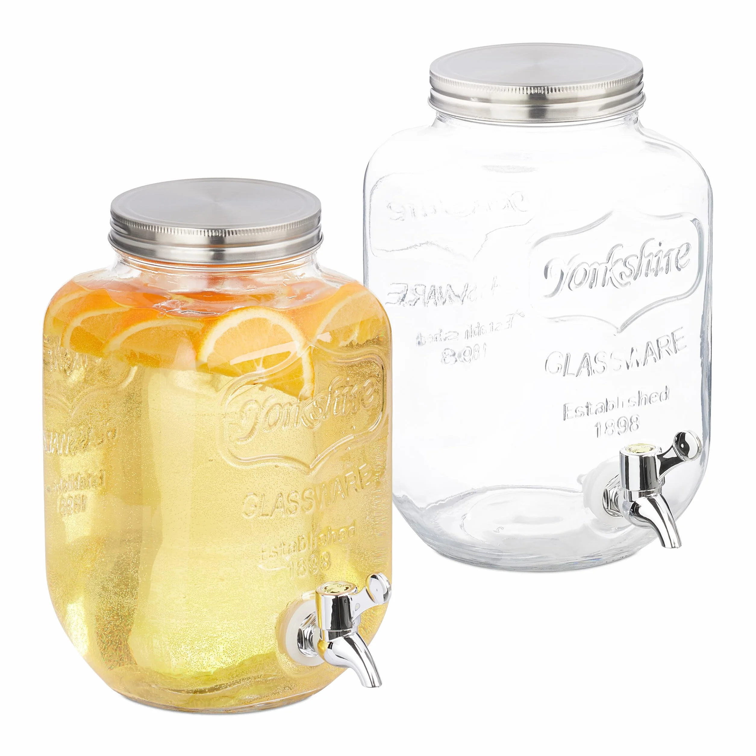 Relaxdays 4 L Dispenser in Vetro per Bevande con Rubinetto Acciaio Inox, Distributore Acqua e Bibite