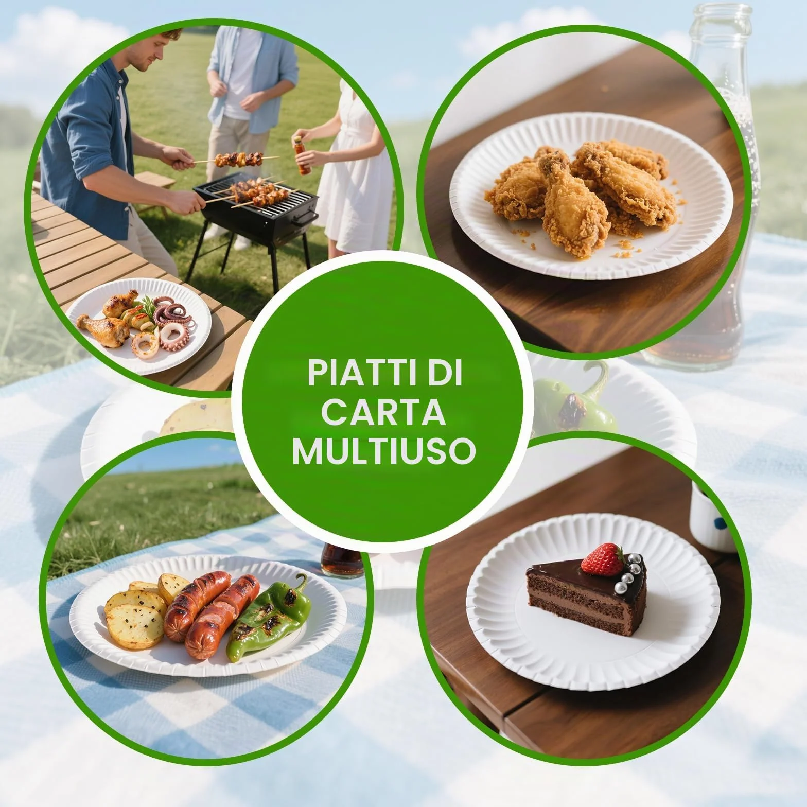 Piatti Carta Bianchi 23 cm – Piatti Piani per Compleanno, Feste, Grigliate – Resistenti ed Eleganti