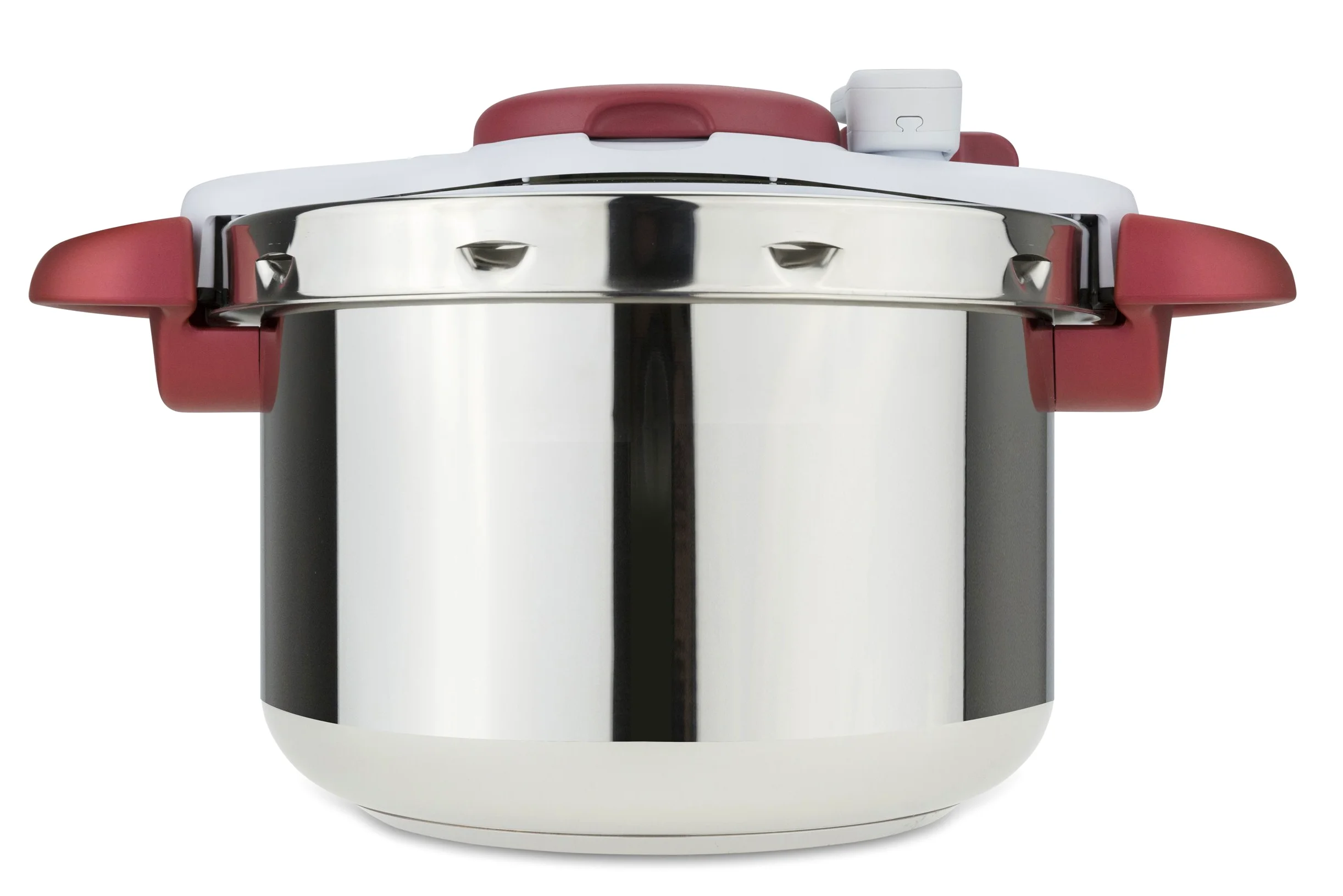 Tafal Clipso Minut - Pentola a Pressione in Acciaio Inox, con 5 sistemi di Sicurezza, Chiusura Facile con Una Mano, Colore: Rosso, Acciaio Inox, edelstahl/Weiß/Rot, 37.4 x 28.5 x 24.6 cm