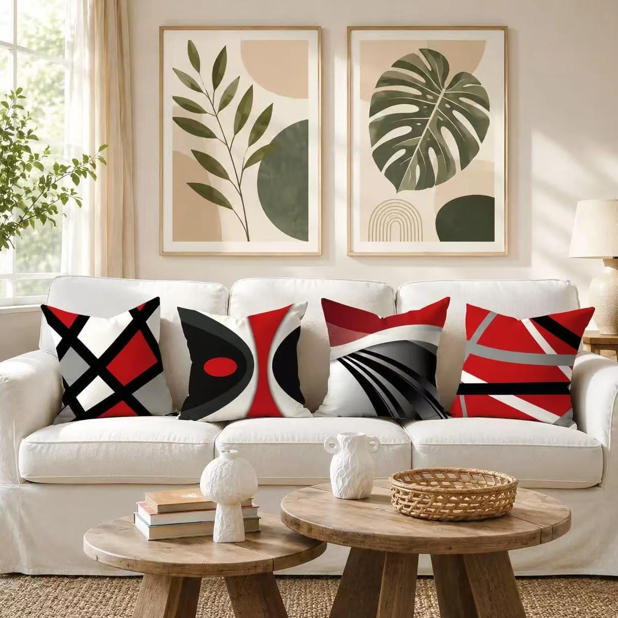 Set di 4 Fodere per Cuscini 40x40 cm Cotone e Lino Geometrico Decorativo