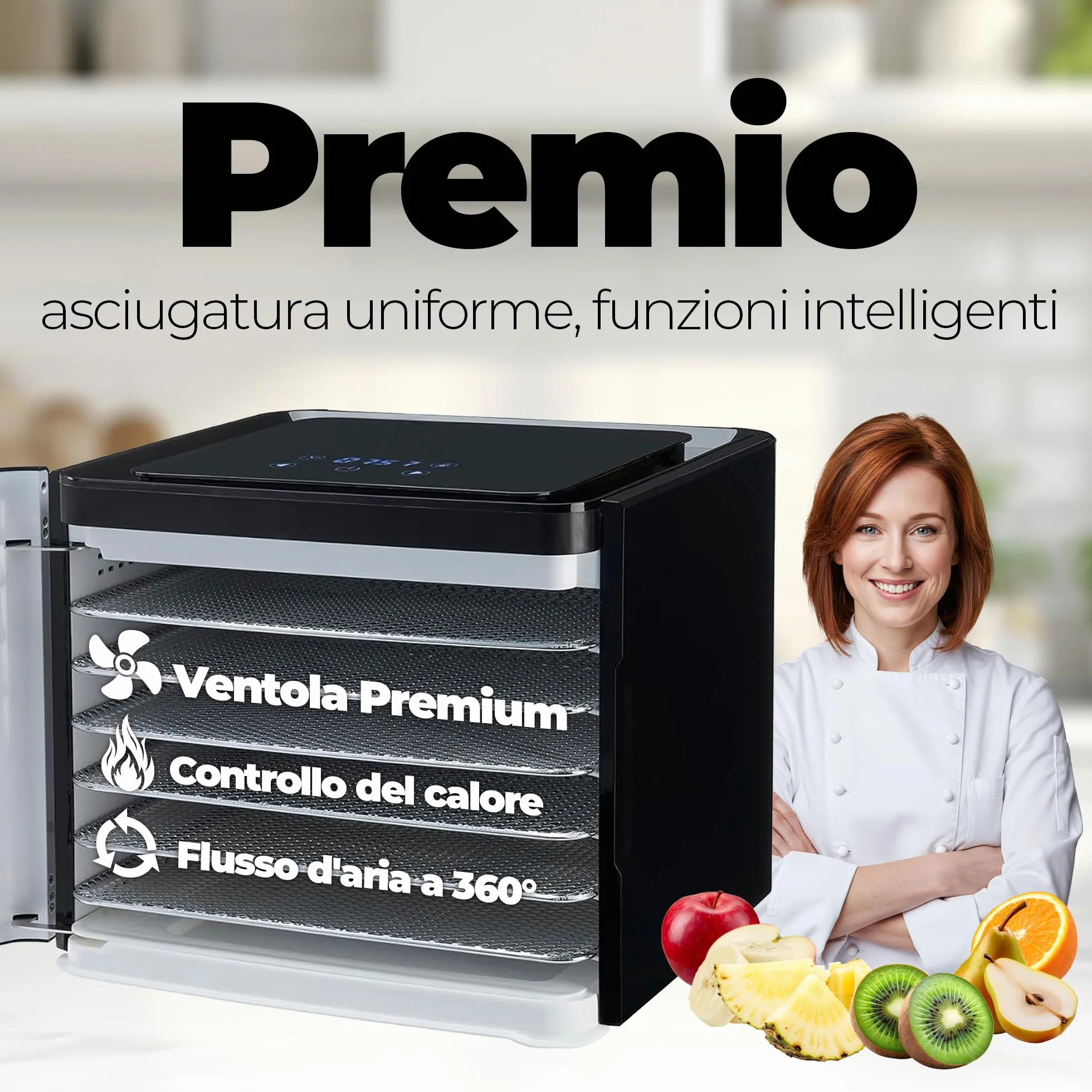 Nebula Essiccatore Alimentare 400W Con 6 Vassoi Inox | Display Touch LED, Temperatura Regolabile 35-70°C, Timer 48h | Disidratatore Per Frutta, Verdura, Carne, Snack E Erbe