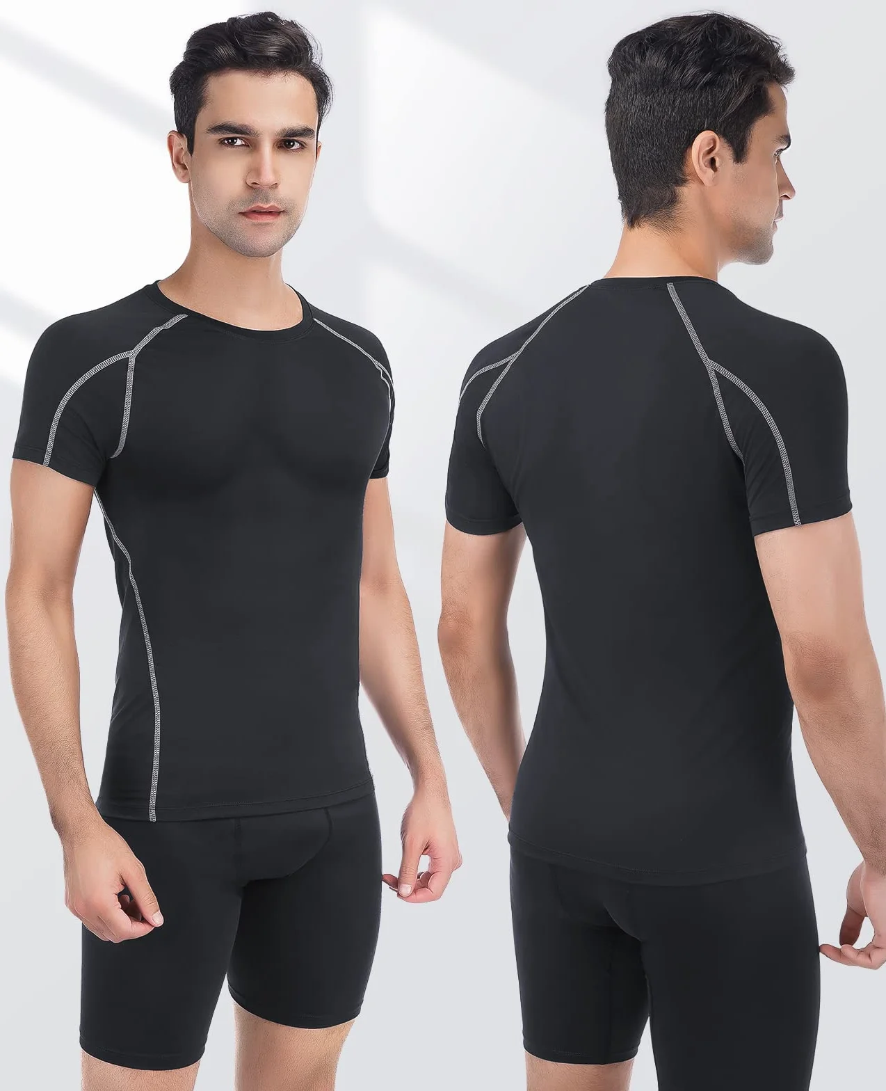 Niksa 2 Pezzi Fitness T-Shirt Maglia Compressione Uomo Maniche Corte Asciugatura Rapida Maglia da Sport per Corsa