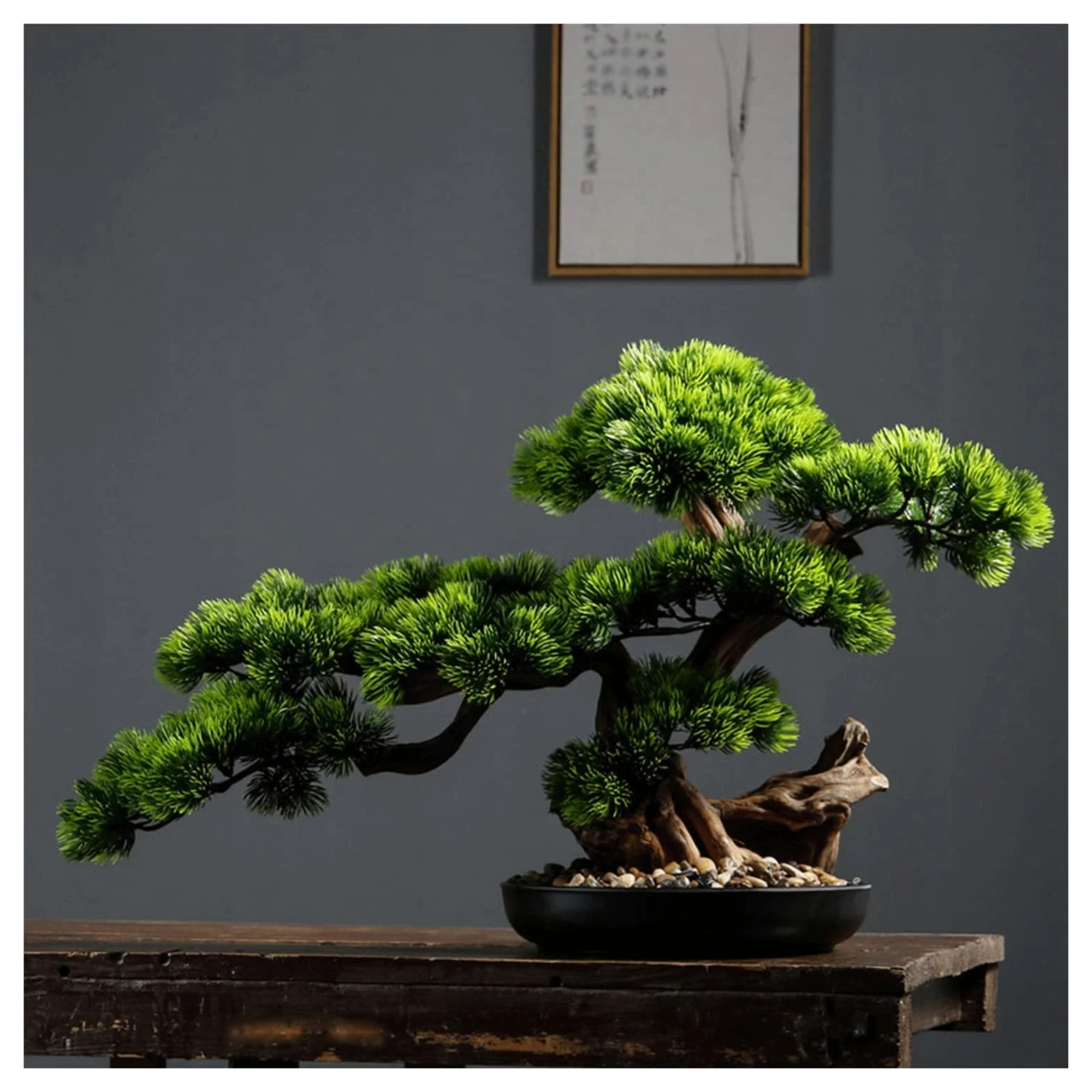 Bonsai artificiale, albero di pino bonsai artificiale, 43 cm, decorazione realistica, pianta artificiale in vaso, per esposizione desktop