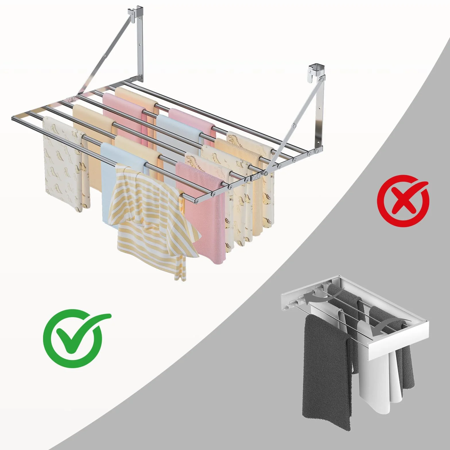 Innotic Stendibiancheria da parete 80 cm 8 barre pieghevole resistente alla ruggine per esterni argento