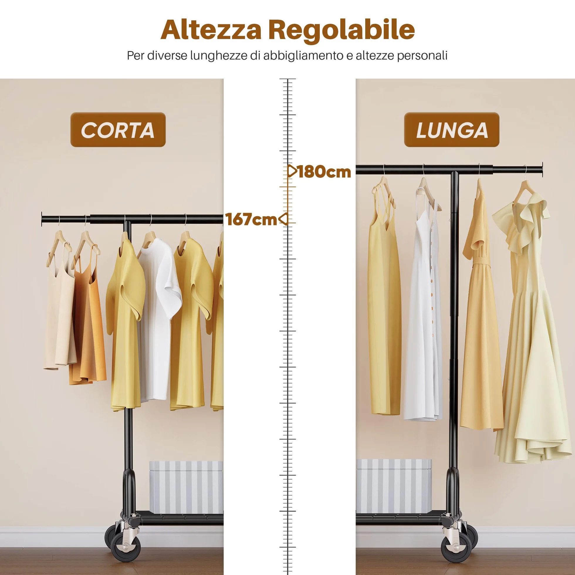 HOKEEPER Appendiabiti da Terra Resistente 238kg, Barra Estensibile con Ruote Bloccabili e Ripiano, Salvaspazio per Camera da Letto, Appartamento, Lavanderia, Nero