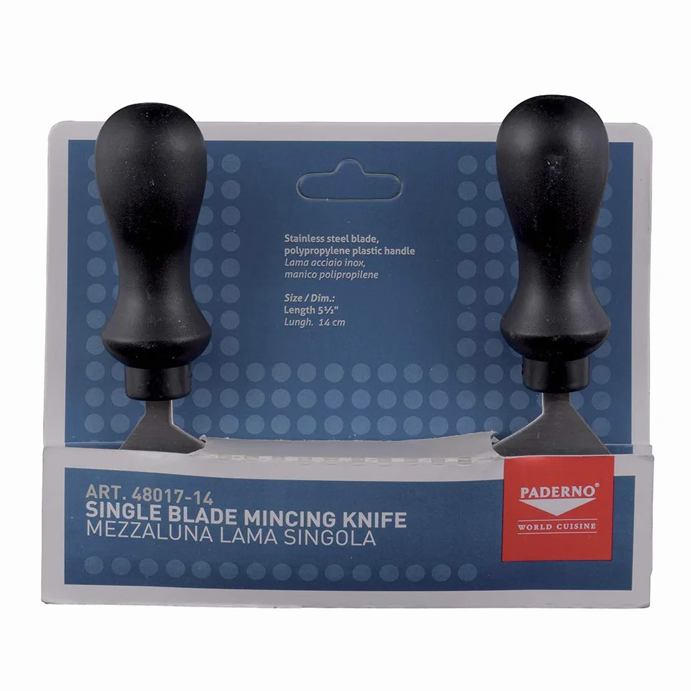 Paderno - Mezzaluna a Filo in Acciaio Inox Ice Hardening, Manici Antiscivolo in PP - Lunghezza 14 cm