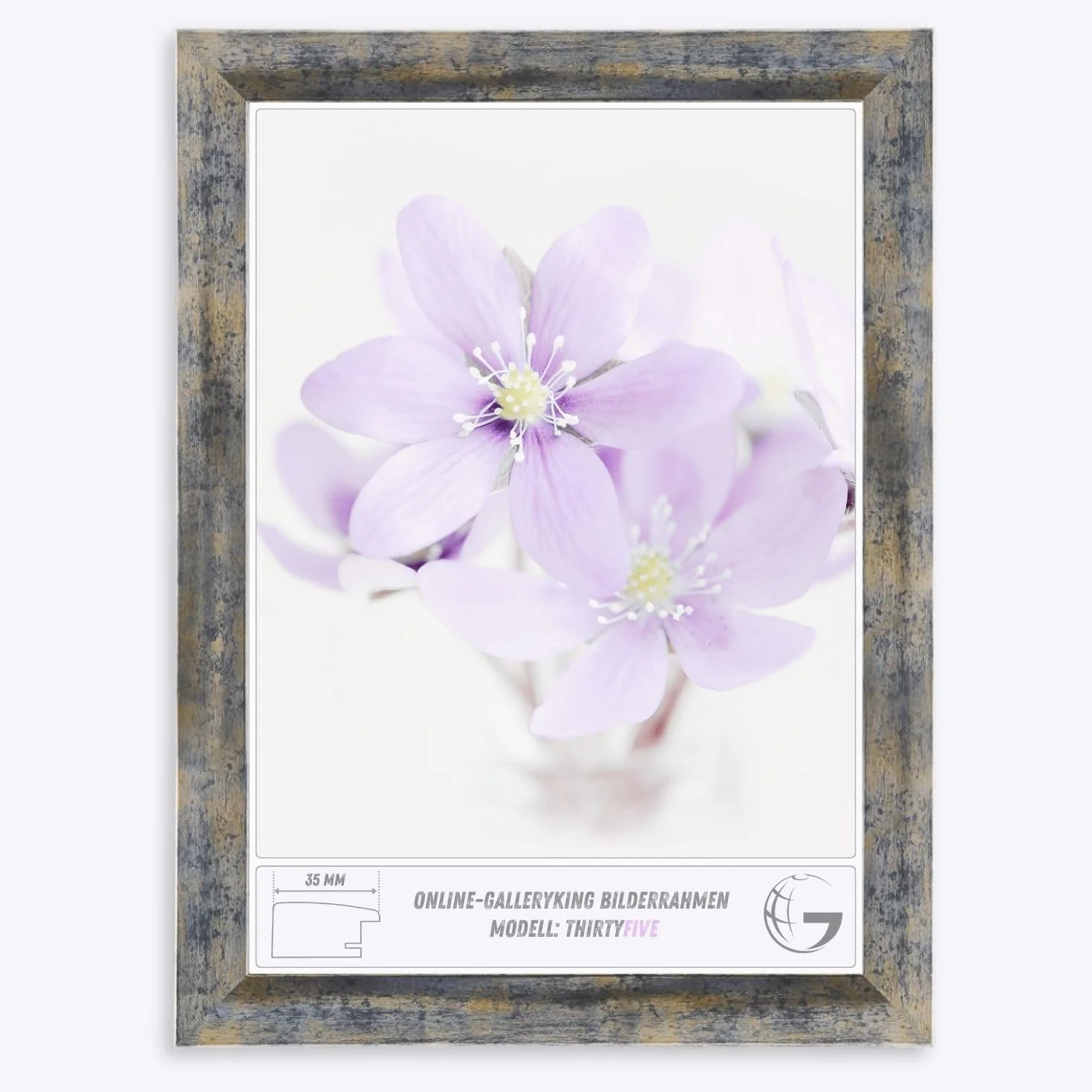Online-GalleryKing Cornice Foto 70 x 125 cm Cornice per Poster Puzzle Collage di Foto Colore Blu Argento Oro in Vetro antiriflesso e Cornice in MDF da 35 mm