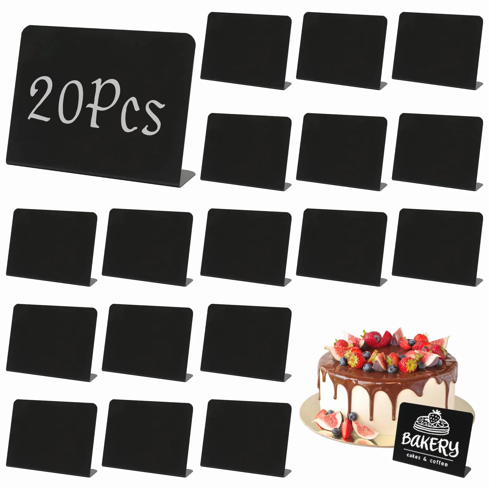 Mini lavagna, 20 Pezzi piccola lavagna per matrimoni/feste/tavolo/cartellino del prezzo, mini lavagna da tavolo è facile da scrivere/cancellare e mini lavagna acrilica Portaetichette (10*7,5cm/Nero)