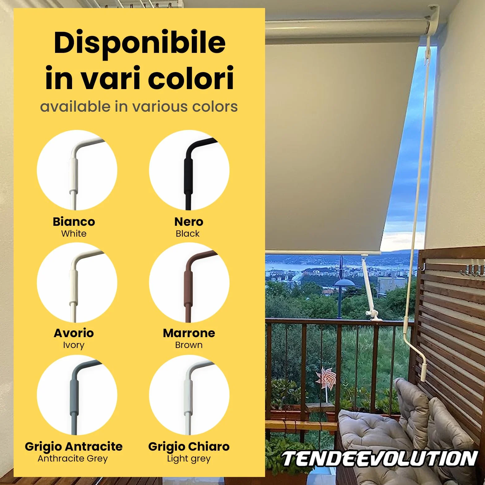 Manovella Tenda Sole Ferro Zincato Diametro 1,5 cm Lunghezza 100-250 cm Impugnatura Ergonomica Plastica Bianco 150 cm