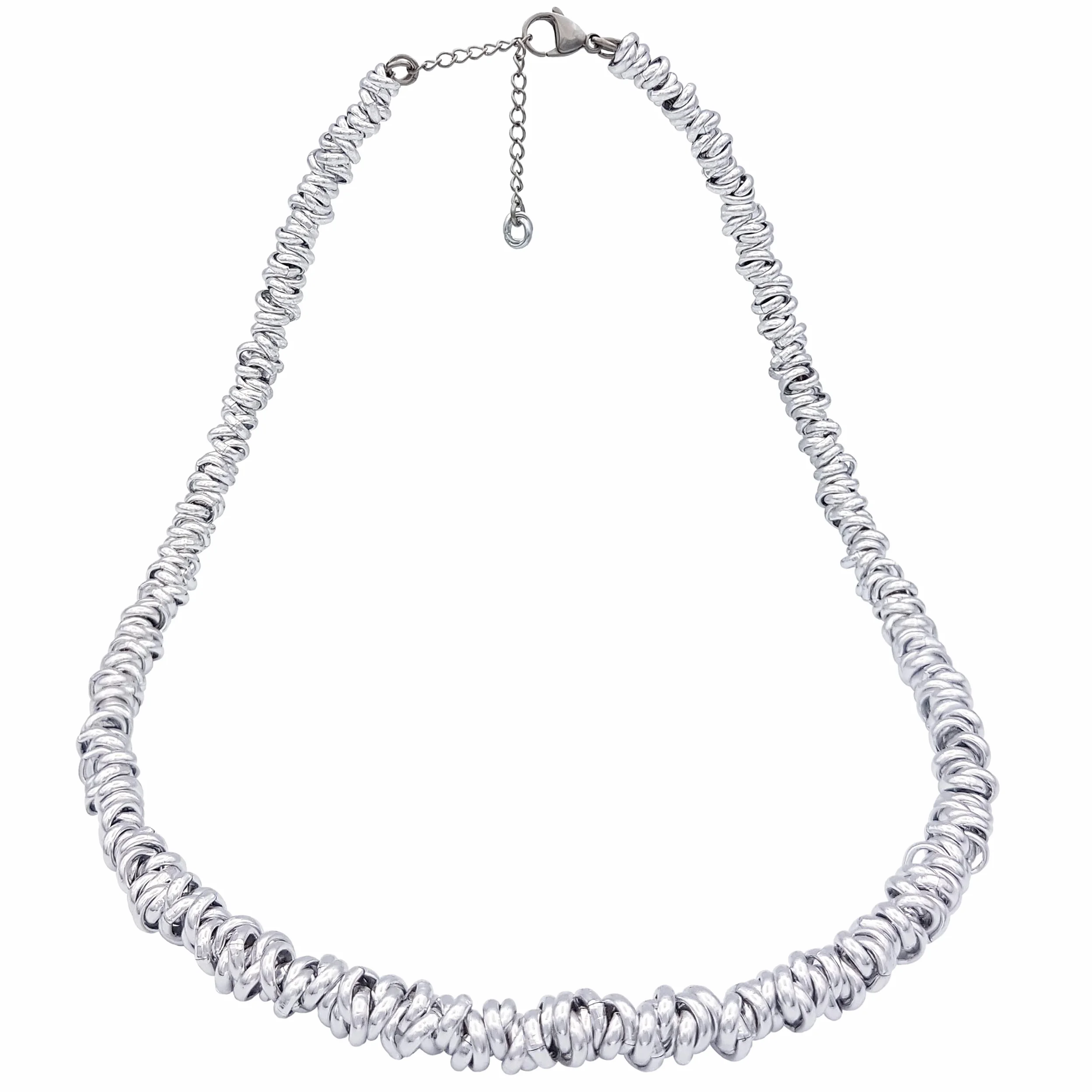 ParticolarModa Collana nodini intrecciati regolabile donna alluminio acciaio 6 mm 45 cm Argentato
