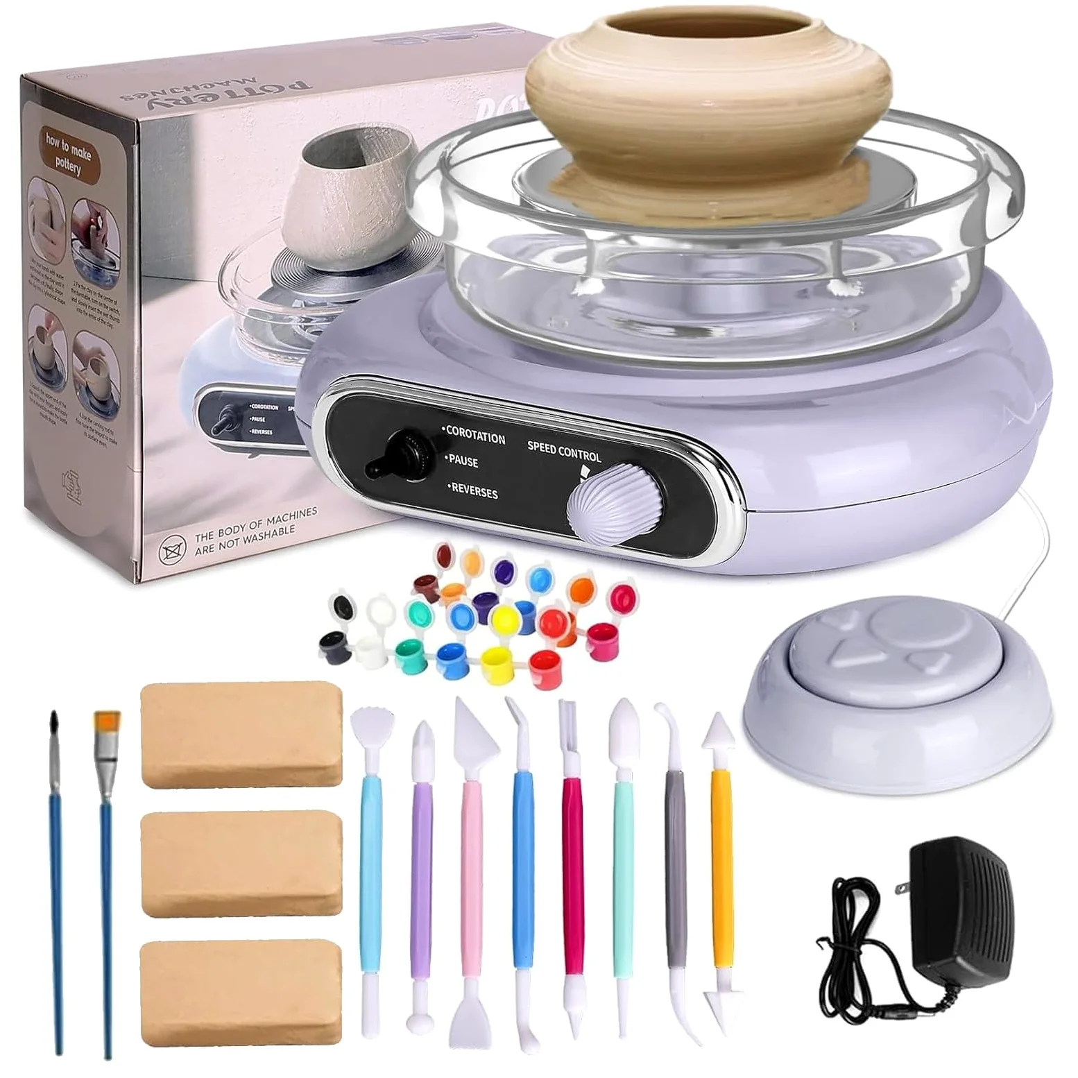 Kit ruota elettrica per ceramica con piatto girevole staccabile e accessori, macchina formatrice per argilla per bambini e principianti, ideale per artisti e hobbisti