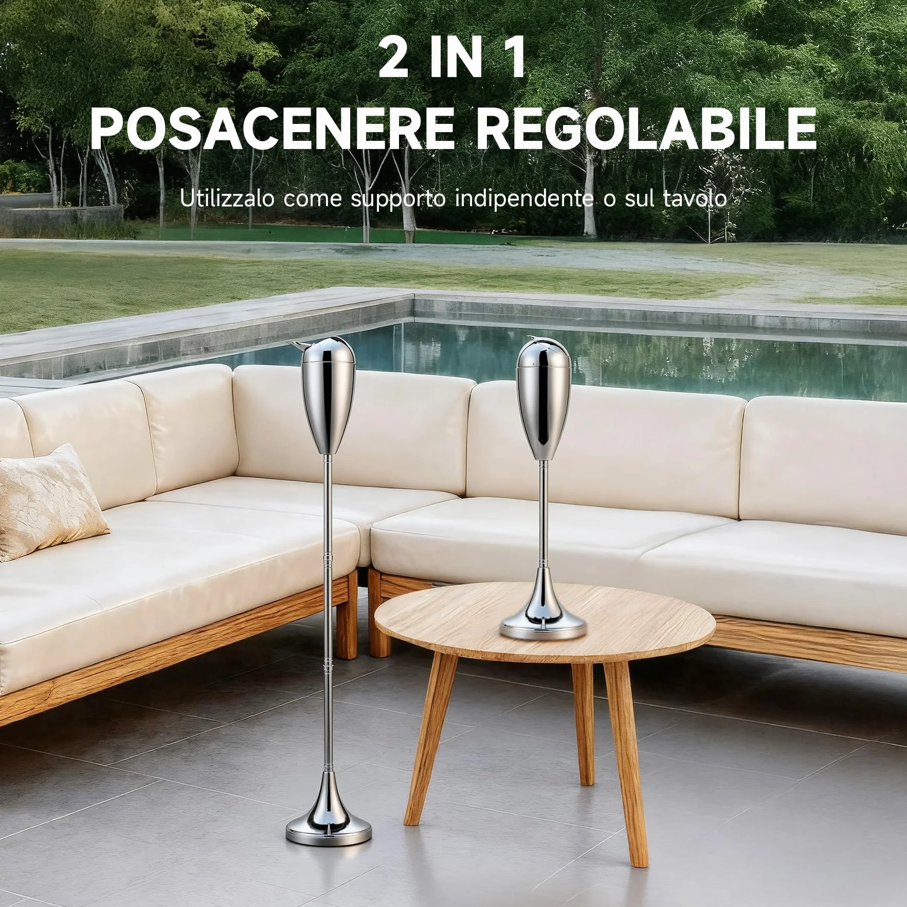 CO-Z Posacenere da Terra Regolabile in Altezza in Metallo Cromato 50,8-88,9 cm