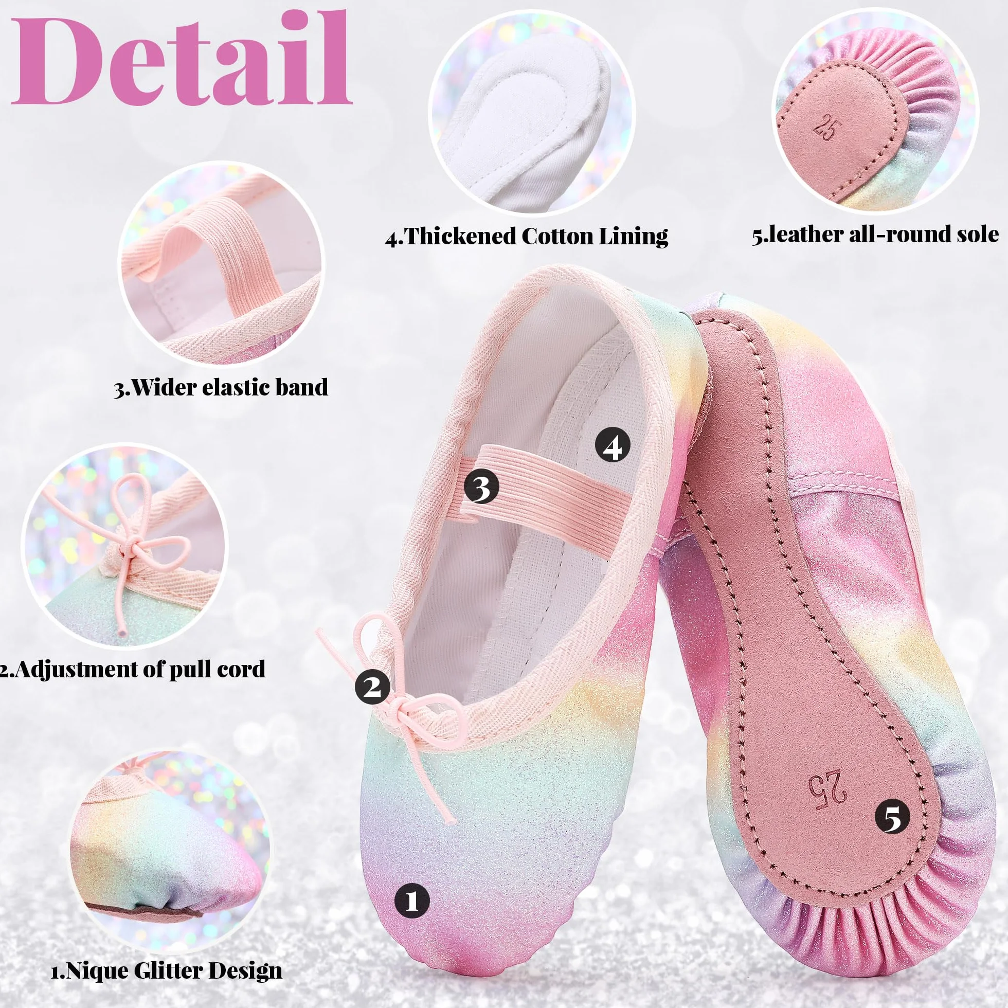 Ballerina Scarpe da Ballo Danza Classica Bambina Glitterate Suola Intera
