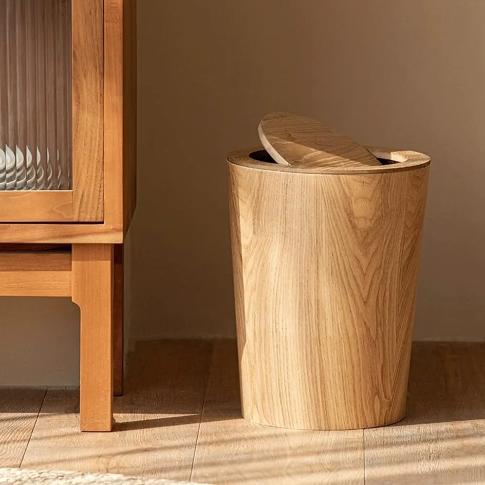 Cestino della spazzatura rotondo in legno con coperchio Cestino della spazzatura della spazzatura del cestino della spazzatura con coperchio per il bagno Toeletta Cucina