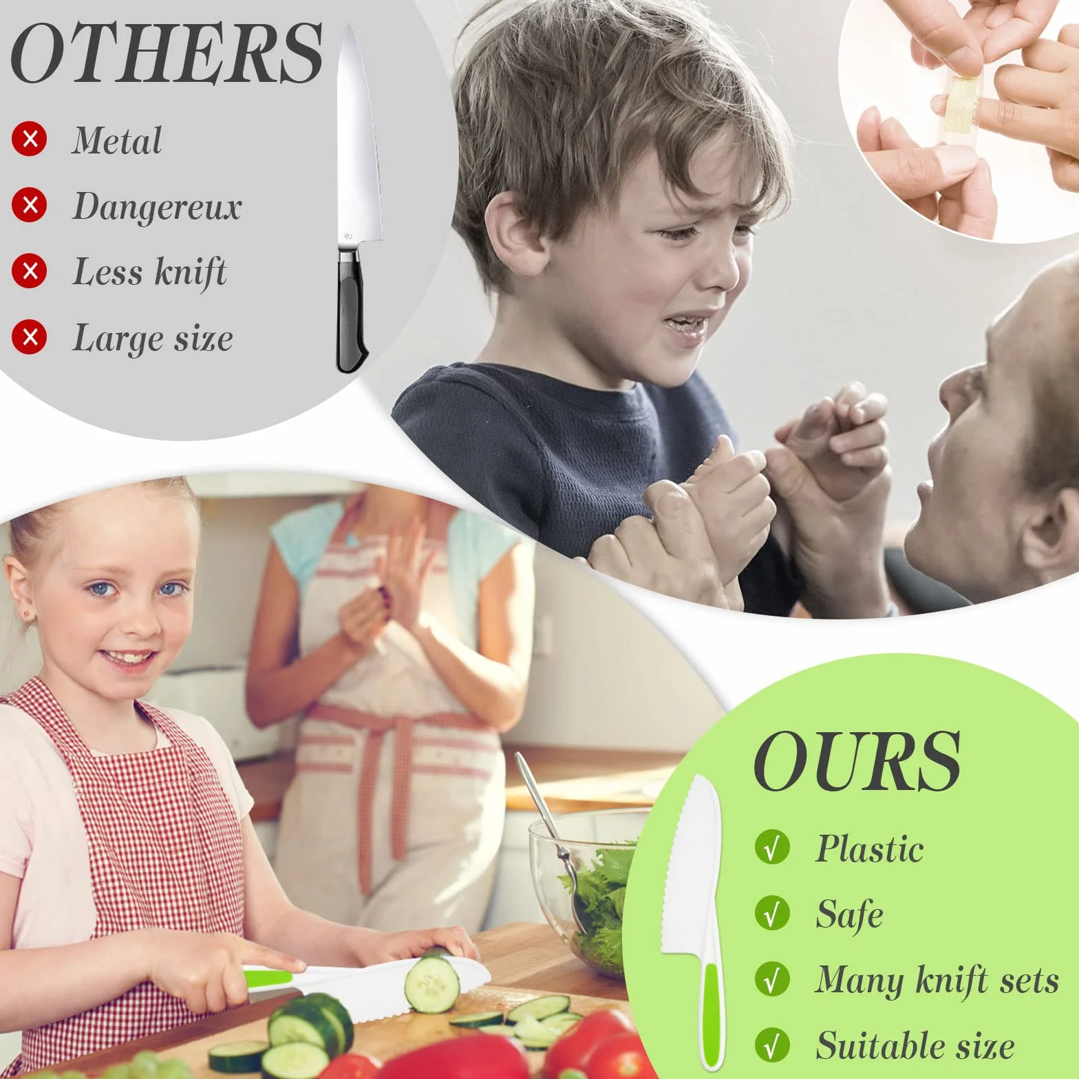 Set Coltelli Cucina per Bambini 9 PZ, Inclusi Coltelli Bambini Plastica per Tagliarecon, Coltello Legno, Coltelli Patate, Coltello Onda, Pelapatate, Tagliere per Tagliare e Cucinare, Frutta e Verdura