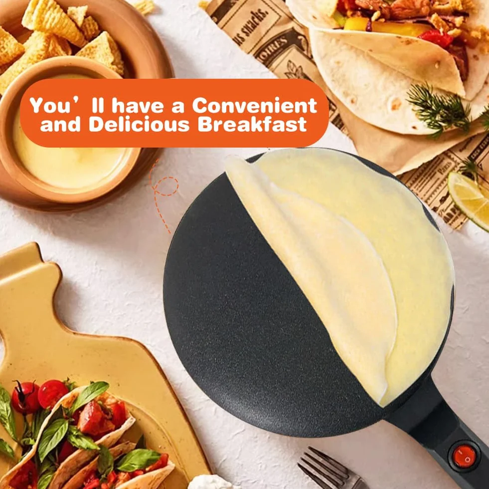 Crepiera Elettrica 600W Antiaderente RANJIMA Crepes Maker con Ciotola