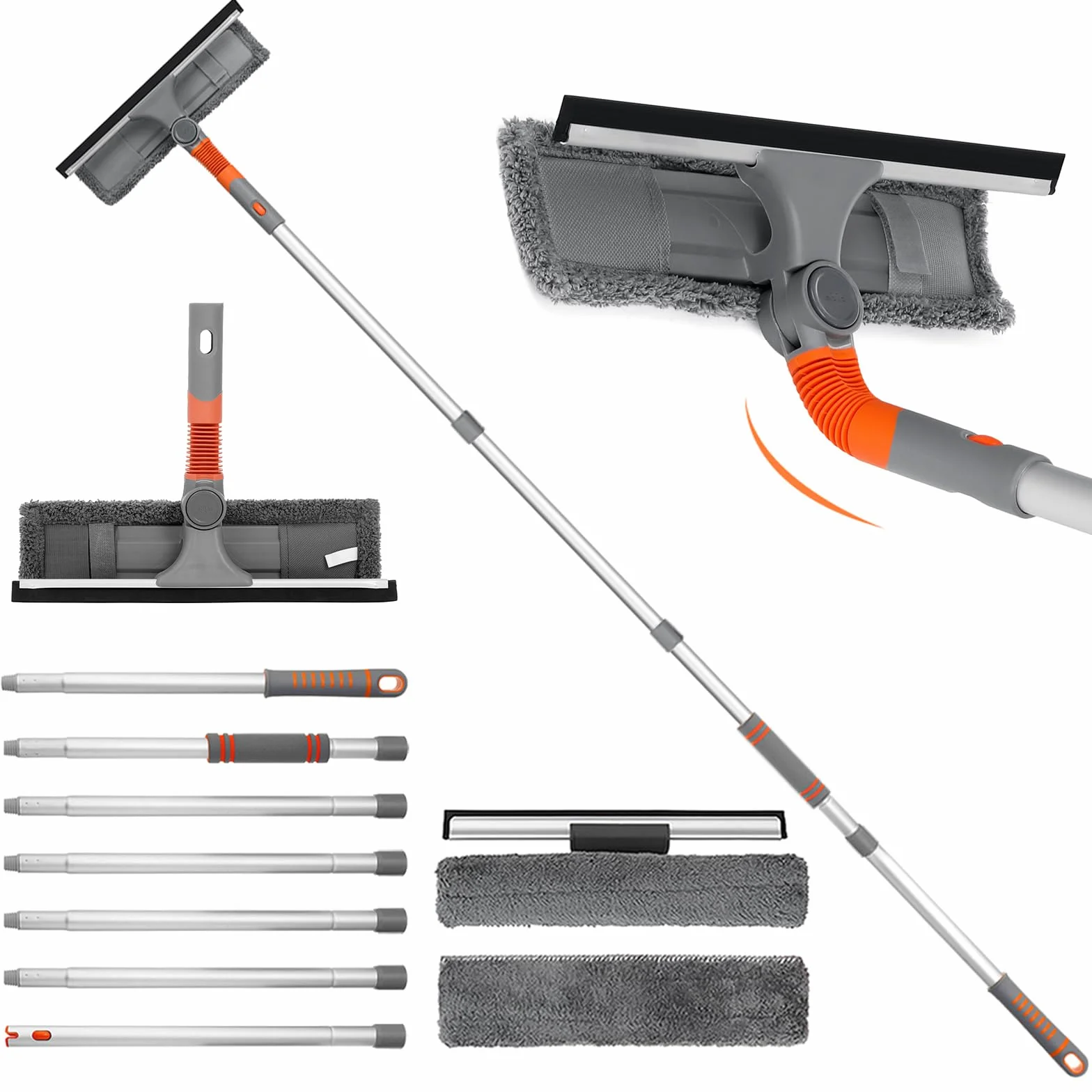 Lavavetri Professionale 2 in 1 con Manico Telescopico 254cm, Panni in Microfibra