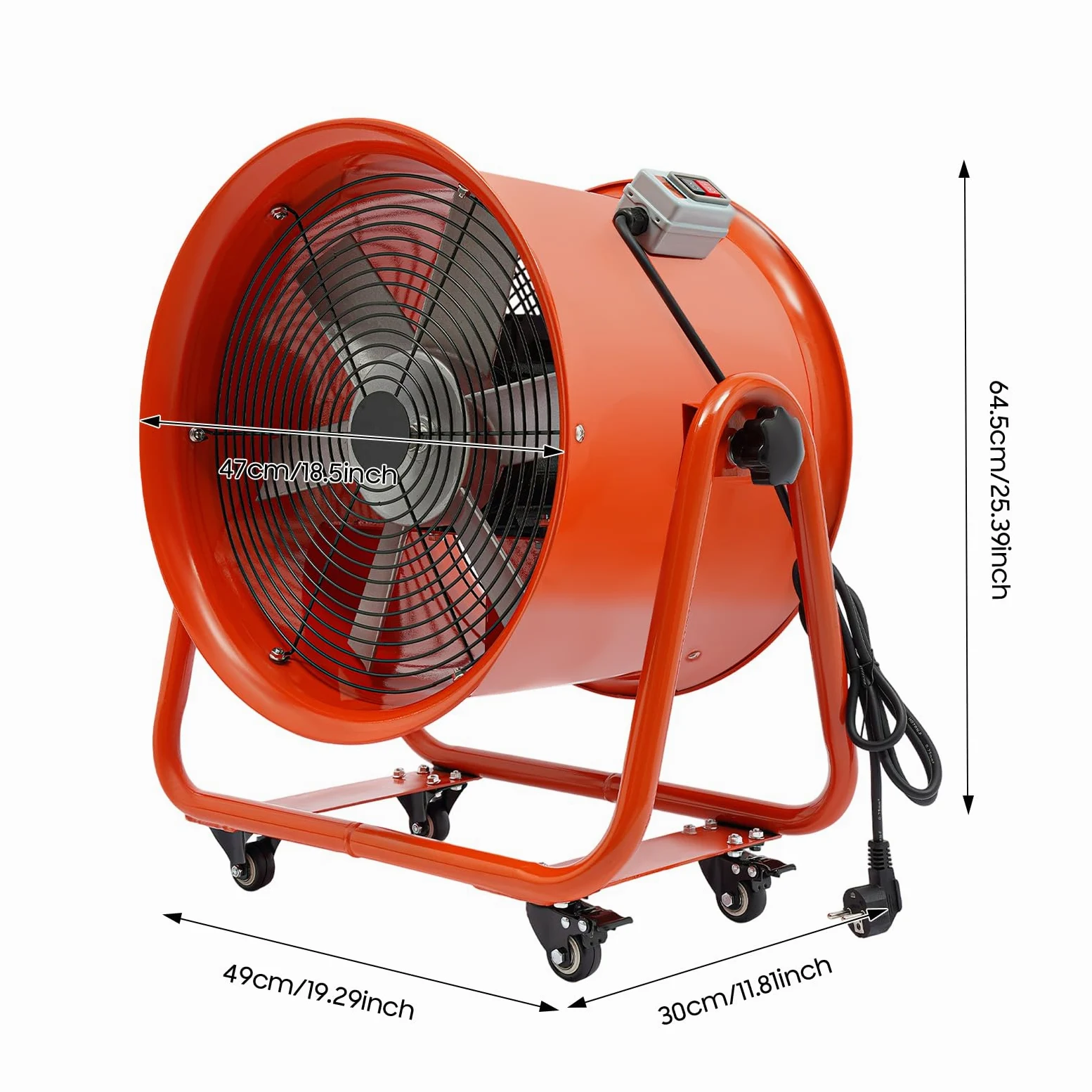 Ventilatore a tamburo, 1100 W, 2800 giri/min, 280 Pa, movimento ad alta velocità, 13600 m³/h, ventilatore industriale portatile, ventilatore elettrico