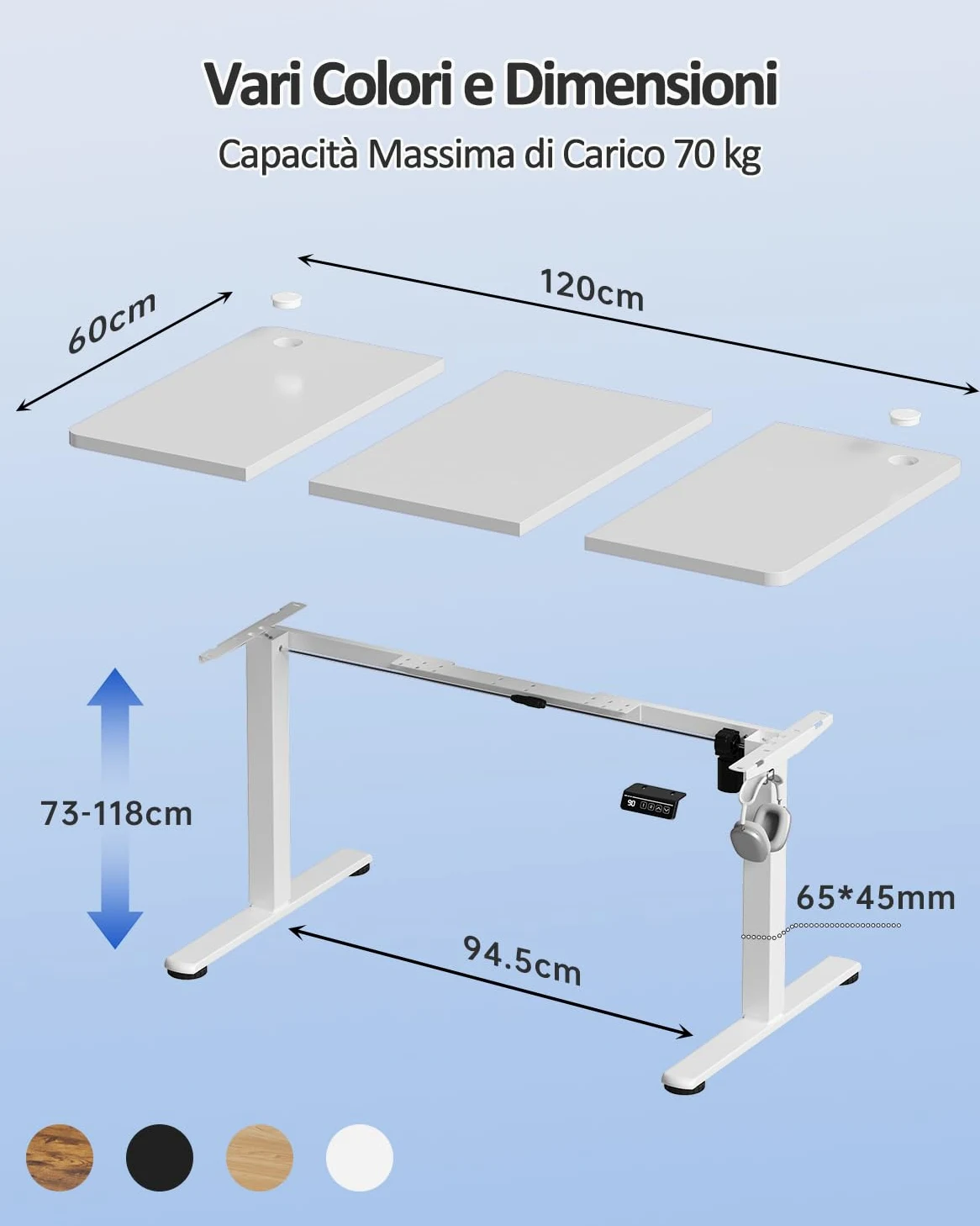 Devoko 120x60 cm Scrivania Regolabile in Altezza,Elettrica per Lavoro in Piedi, Ufficio e Casa, Standing Desk Scrivania Studio in Casa con Piano Assemblato, Bianco