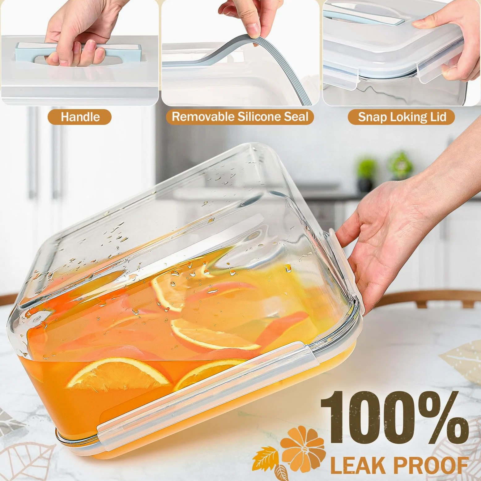 Grandi contenitori in vetro con coperchi, grandi contenitori per alimenti per marinata per rosticceria, pollo, preparazione di tacchino, anguria, potluck, XL XL extra large, contenitori ermetici per