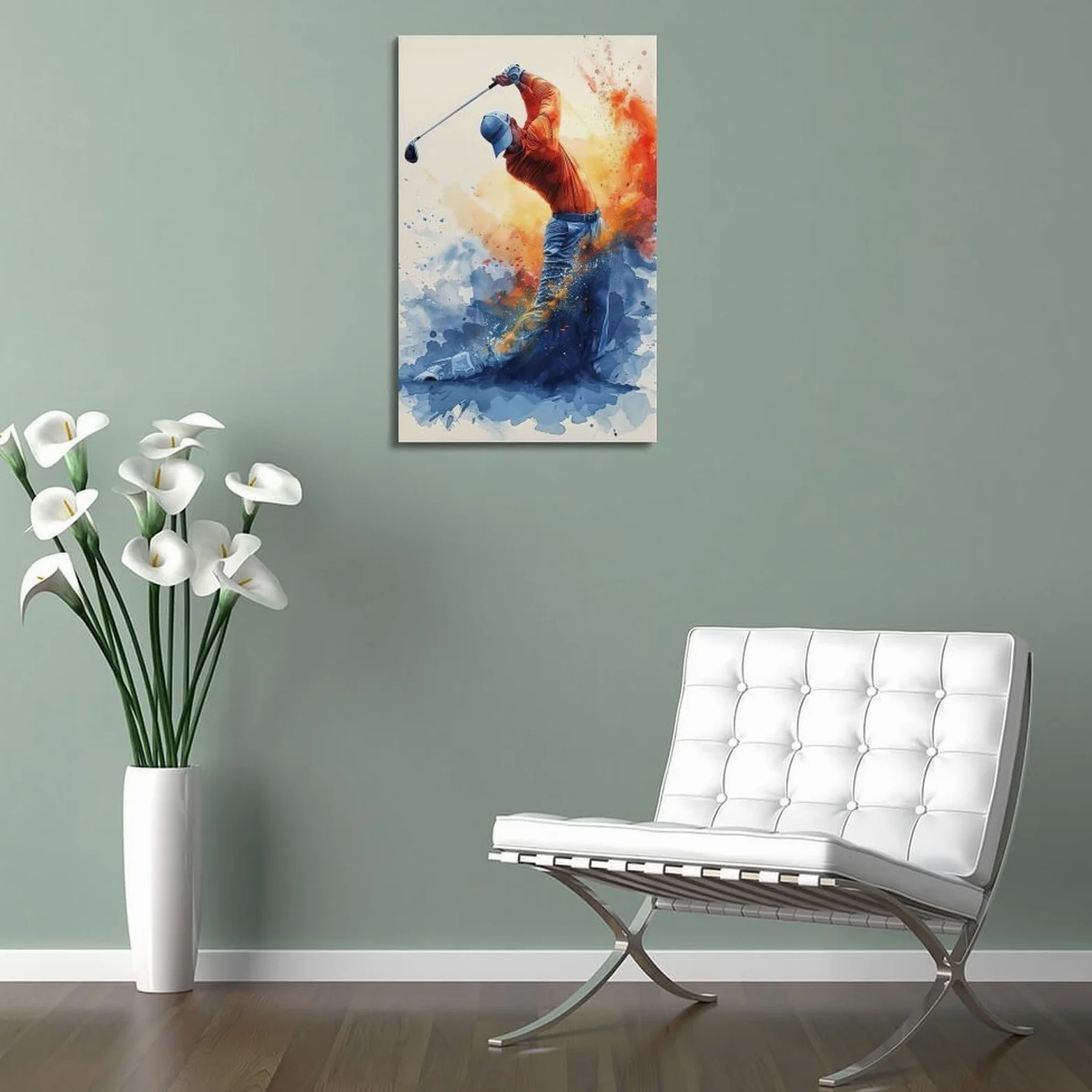 XMUXCY Decorazione da parete per camera da letto, poster su tela, poster sportivo, stile artistico, golf, altalena, 60 x 90 cm, stile cornice