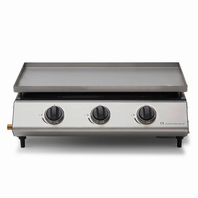 COOKING BOX - Piastra a gas Cadix 3 fuochi - Superficie di cottura 62 x 37,5 cm - Piastra in acciaio inox - 3 bruciatori - Cassetto per grasso - Fino a 8 persone - 9,45 kW
