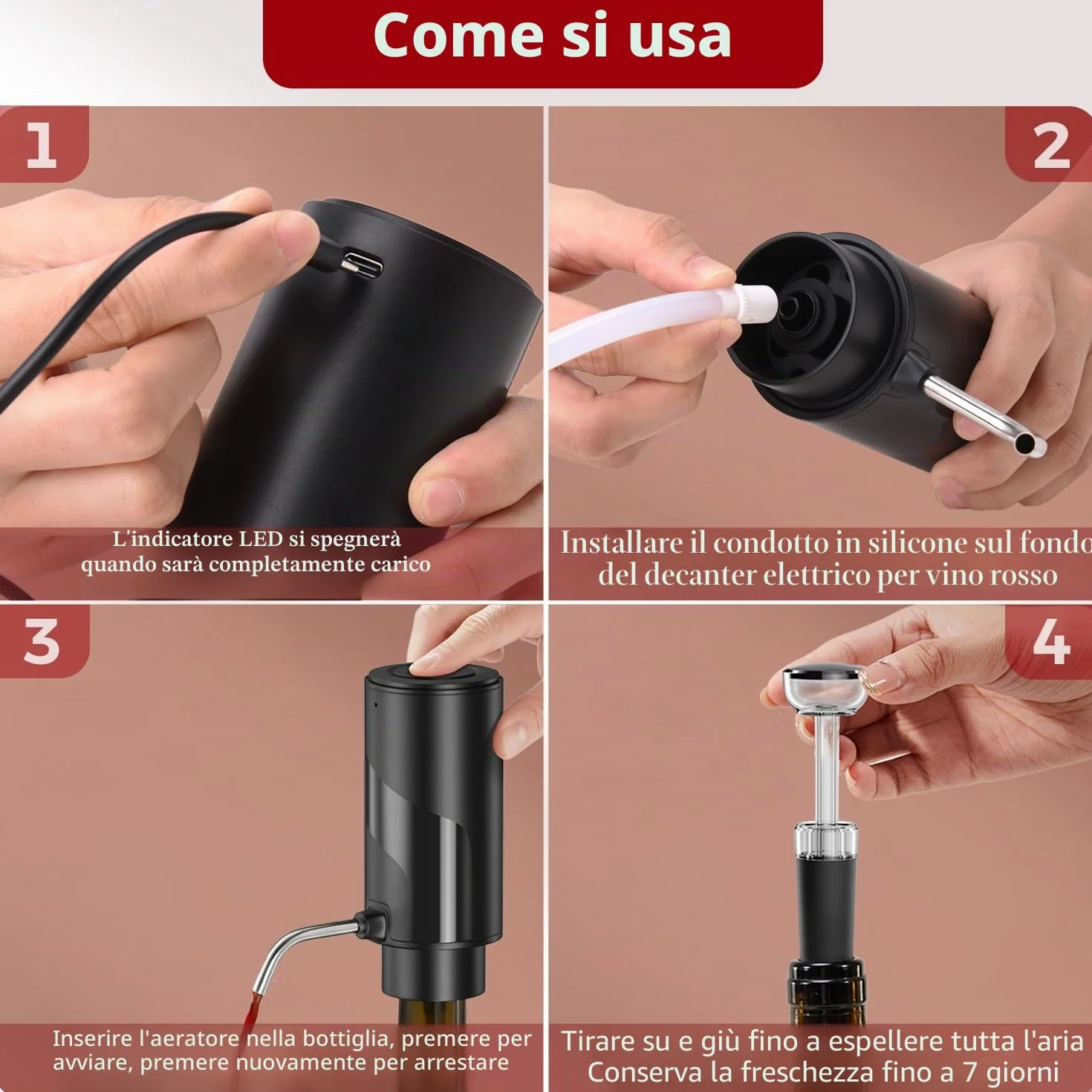 ZOYIDOUX Cavatappi Elettrico Ricaricabile Apribottiglie Vino 4 in 1 Kit Regalo