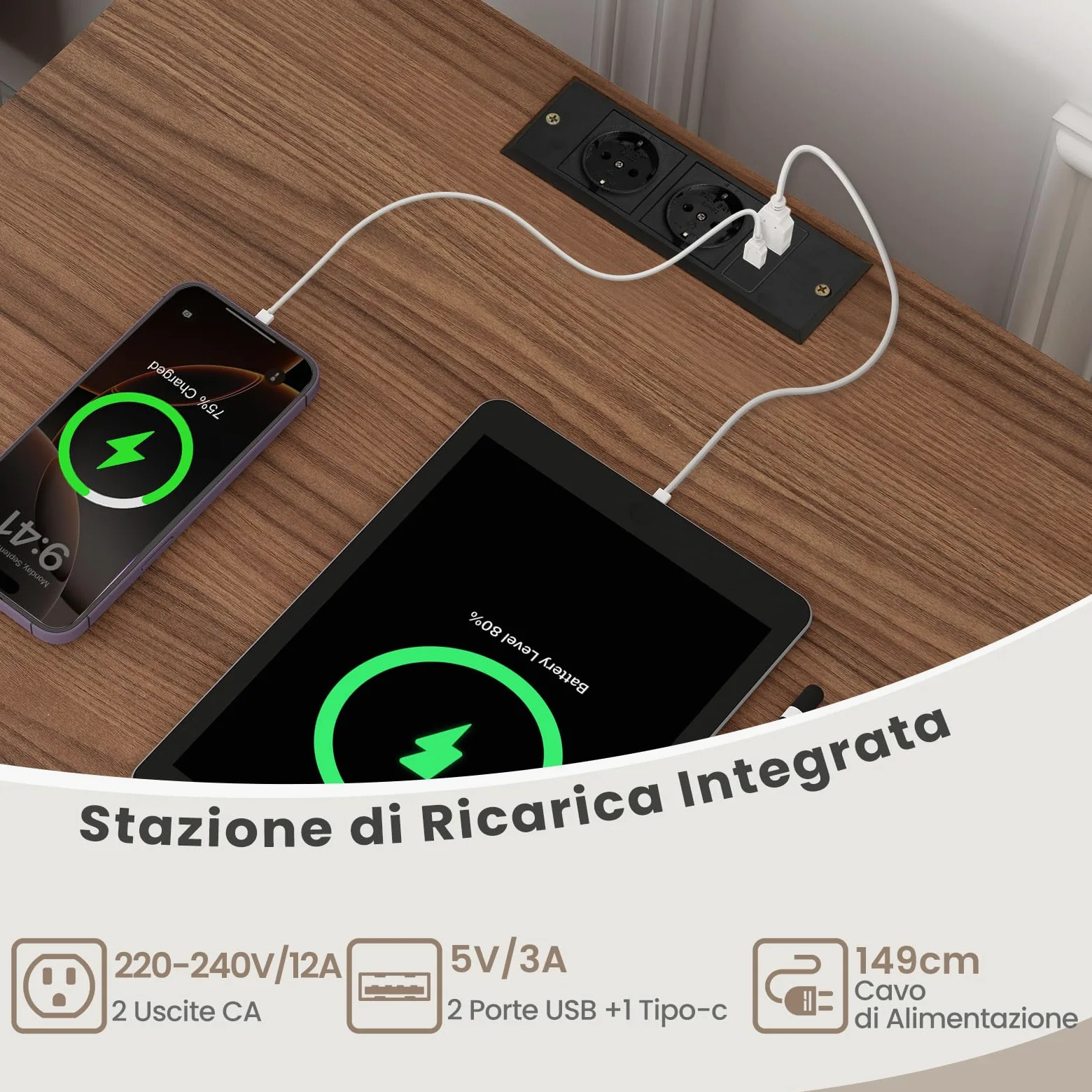 RELAX4LIFE Supporto per Giradischi con Stazione di Ricarica, Porta Vinili con 5 Scomparti e Gambe in Metallo, Scaffale per Dischi in Vinile per Soggiorno, Camera da Letto (Noce)