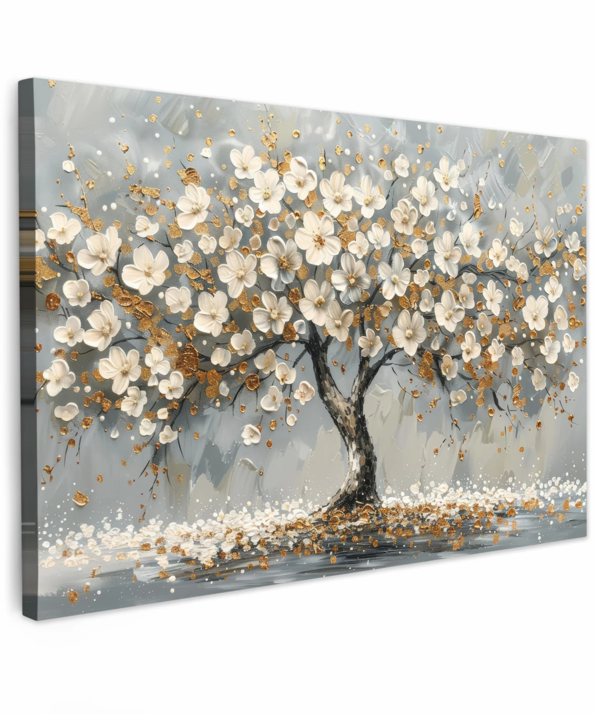 MuchoWow Quadro Moderno 120x80 cm Tela Stampa Fiori Astratto Bianco Decorazione Parete