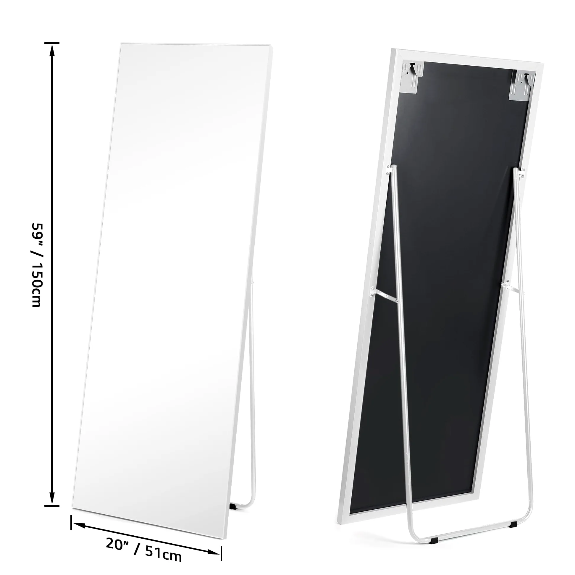 HORLIMER Specchio da Parete 150x51cm,Specchio da Terra con la Cornice Bianca,Specchio a Figura Intera Adatto per Soggiorno, Spogliatoio, Camera da Letto