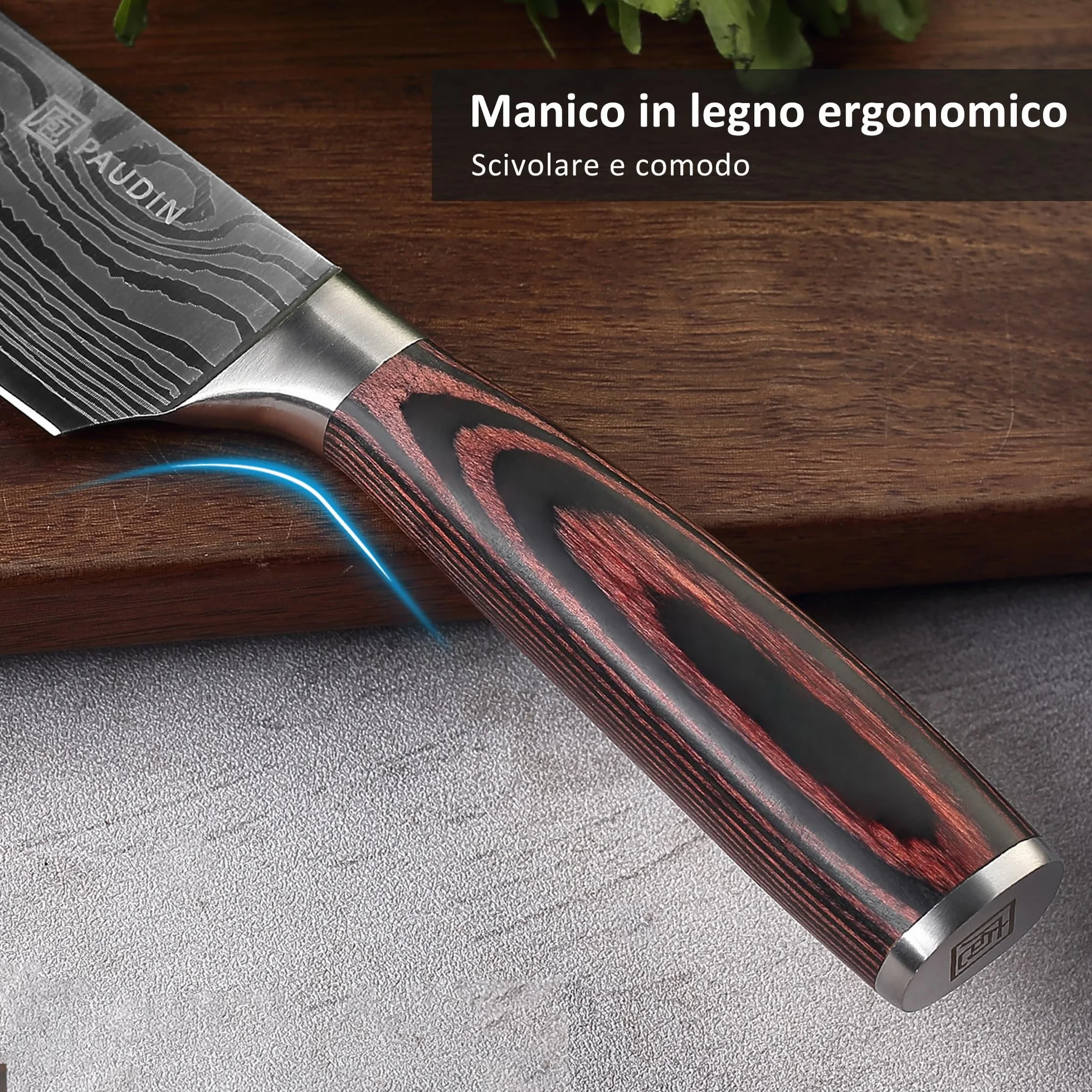 PAUDIN Coltello da Chef Professionale da 20 cm, da Cucina per Cuoco, in Acciaio Inossidabile al Carbonio di Alta Qualità, Lama Super Affilata con Impugnatura Ergonomica