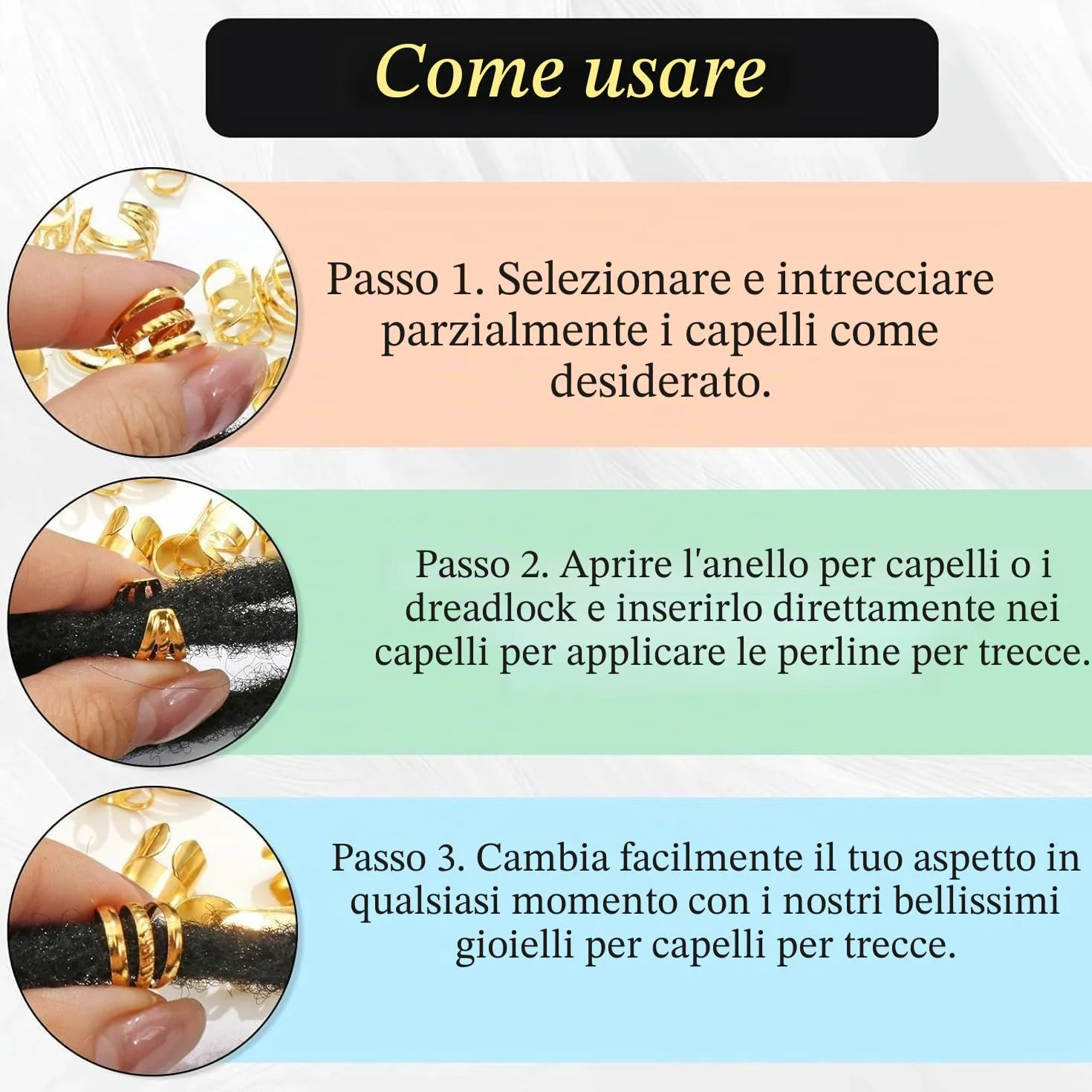 Confezione 50 accessori per dreadlocks gioielli per treccia anelli per capelli dorati