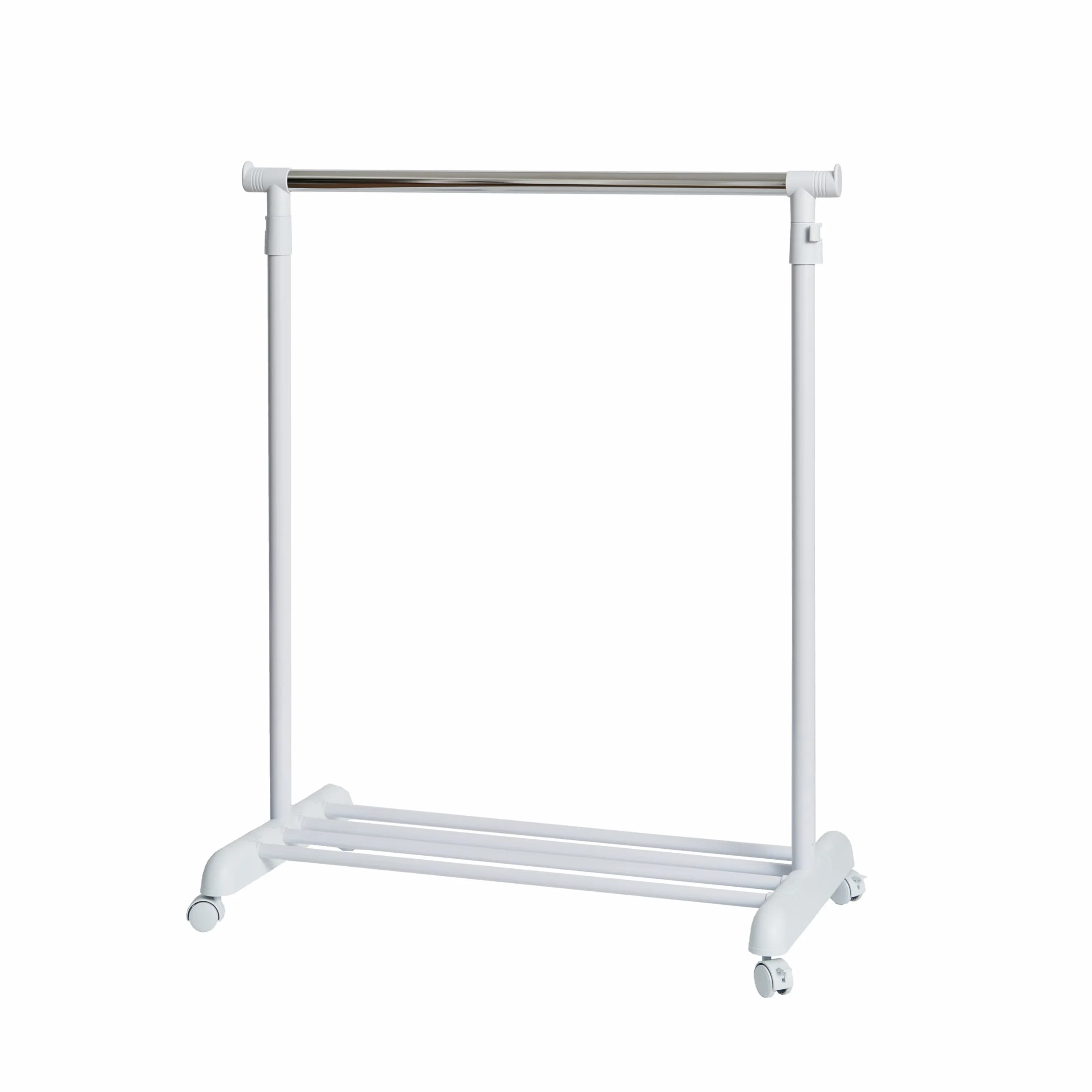 Stand Appendiabiti con Ruote Regolabile in Altezza Metallo Cromato Bianco 84x44x110-165 cm