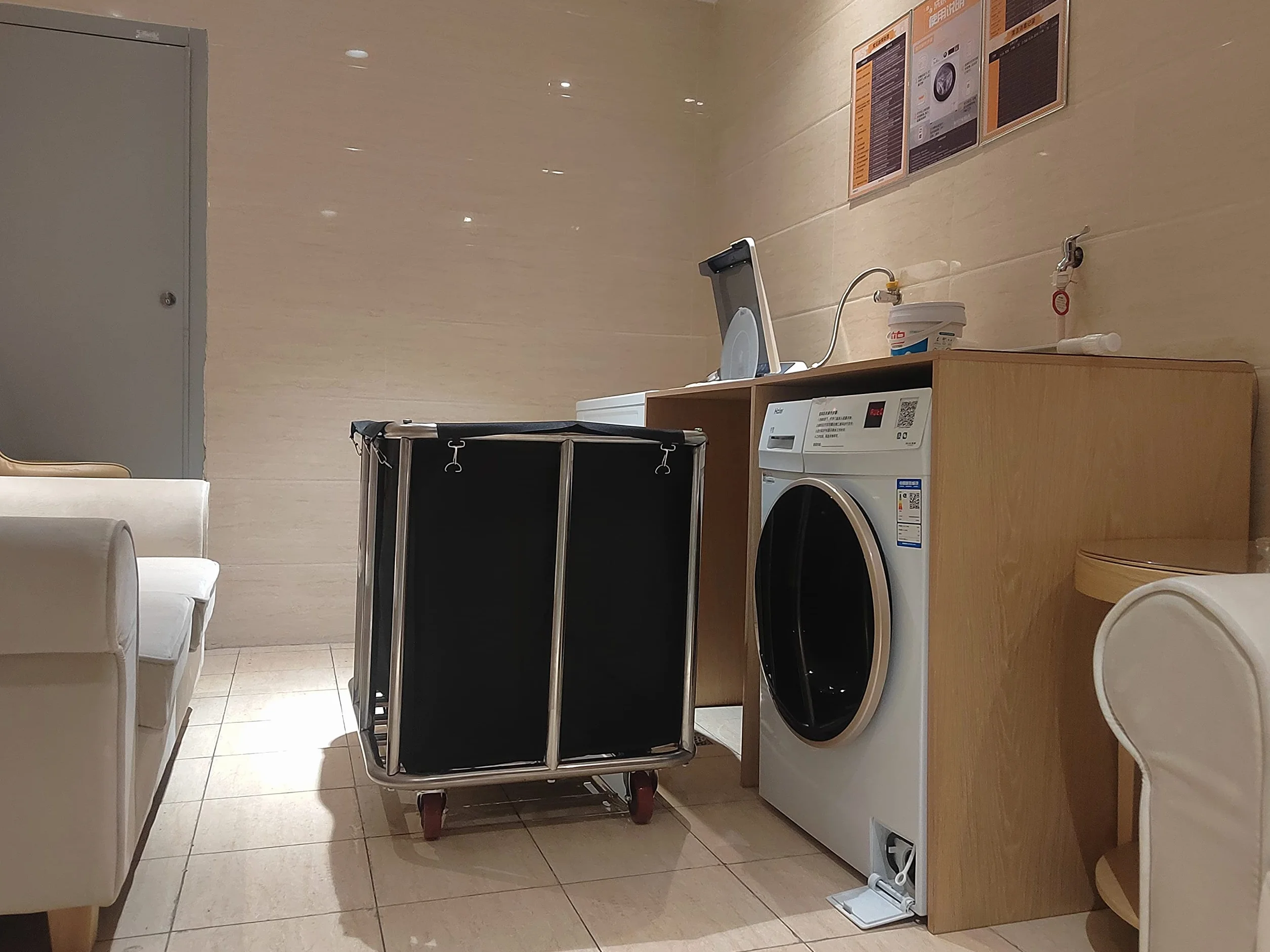 Carrello portabiancheria commerciale, grande 400 litri con tela impermeabile rimovibile, cesto portabiancheria in acciaio inossidabile resistente con ruote per hotel e ospedale, carico di 199,6 kg