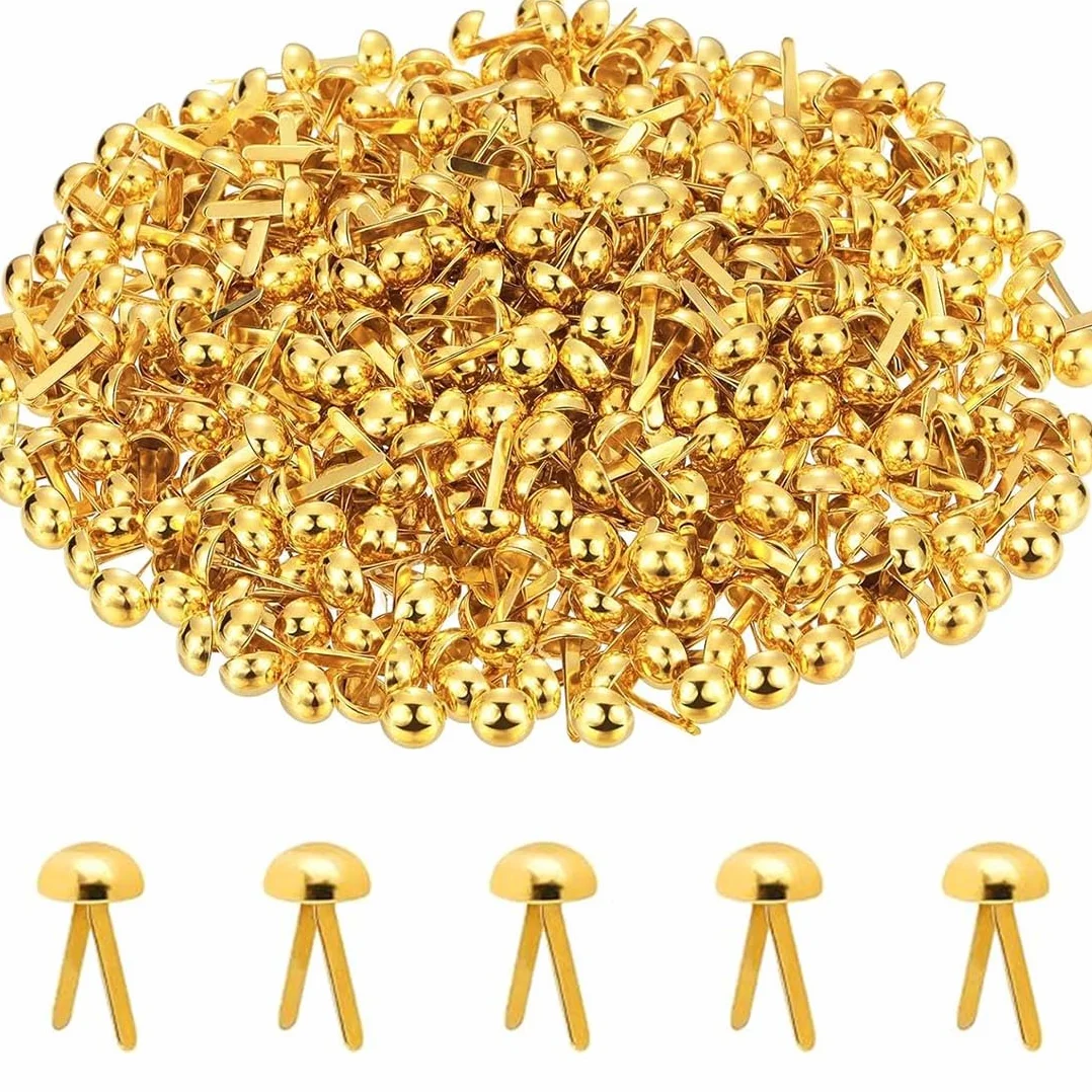SULIUDAJI Mini Brads, 300 Fermagli Per Sacchetti, A Testa Rotonda, In Metallo, Per Scrapbooking, Per Scuola, Ufficio, Carta, Artigianato, Fai Da Te (Oro)