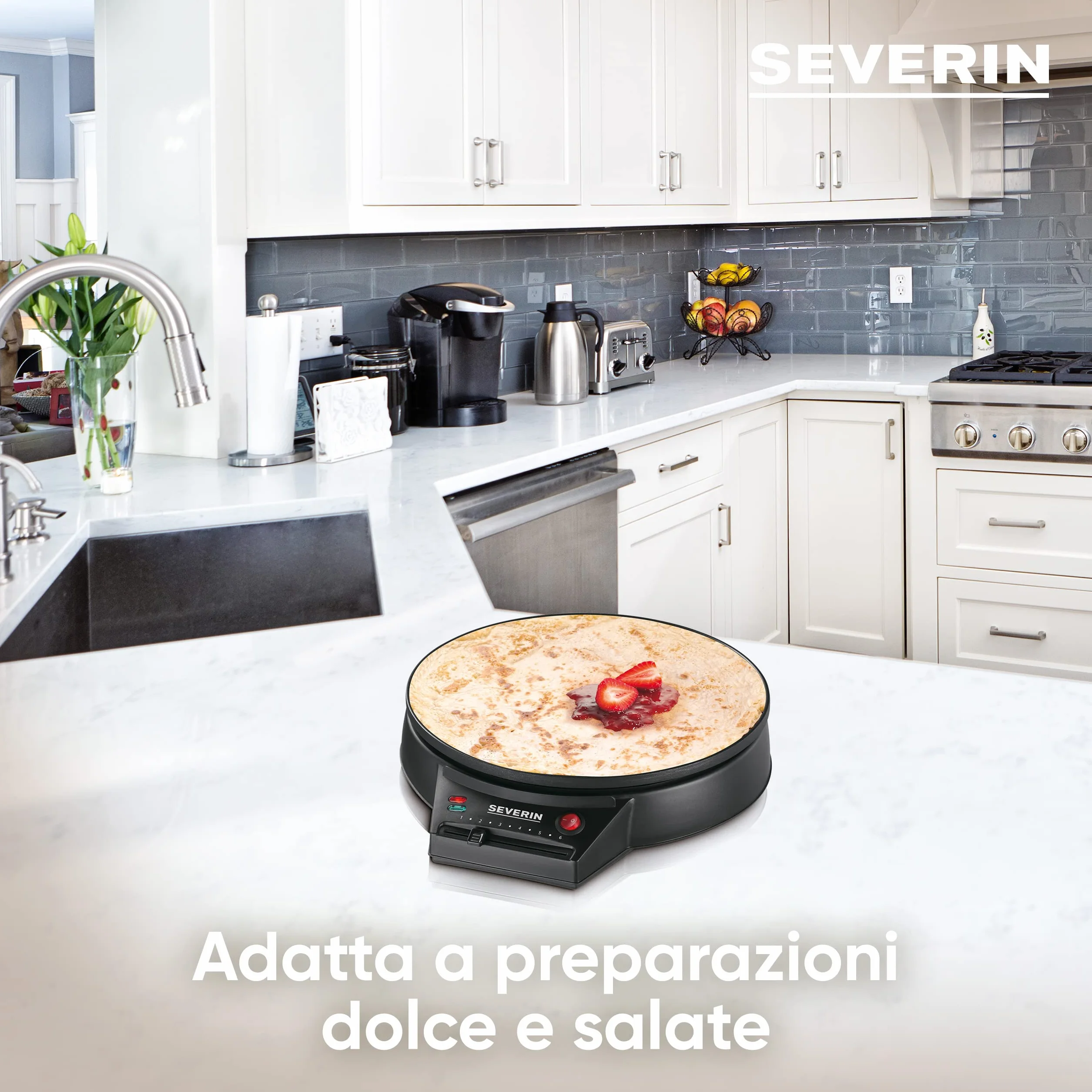 SEVERIN Crepiera Elettrica 30 cm 1000W Piastra Antiaderente Temperatura Regolabile CM 2198