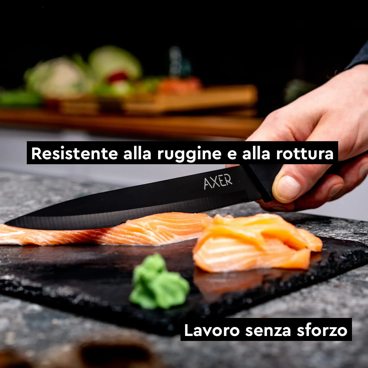 Axer 3 Pezzi Set Coltelli da Cucina Professionali Neri - Chef Knife Inox